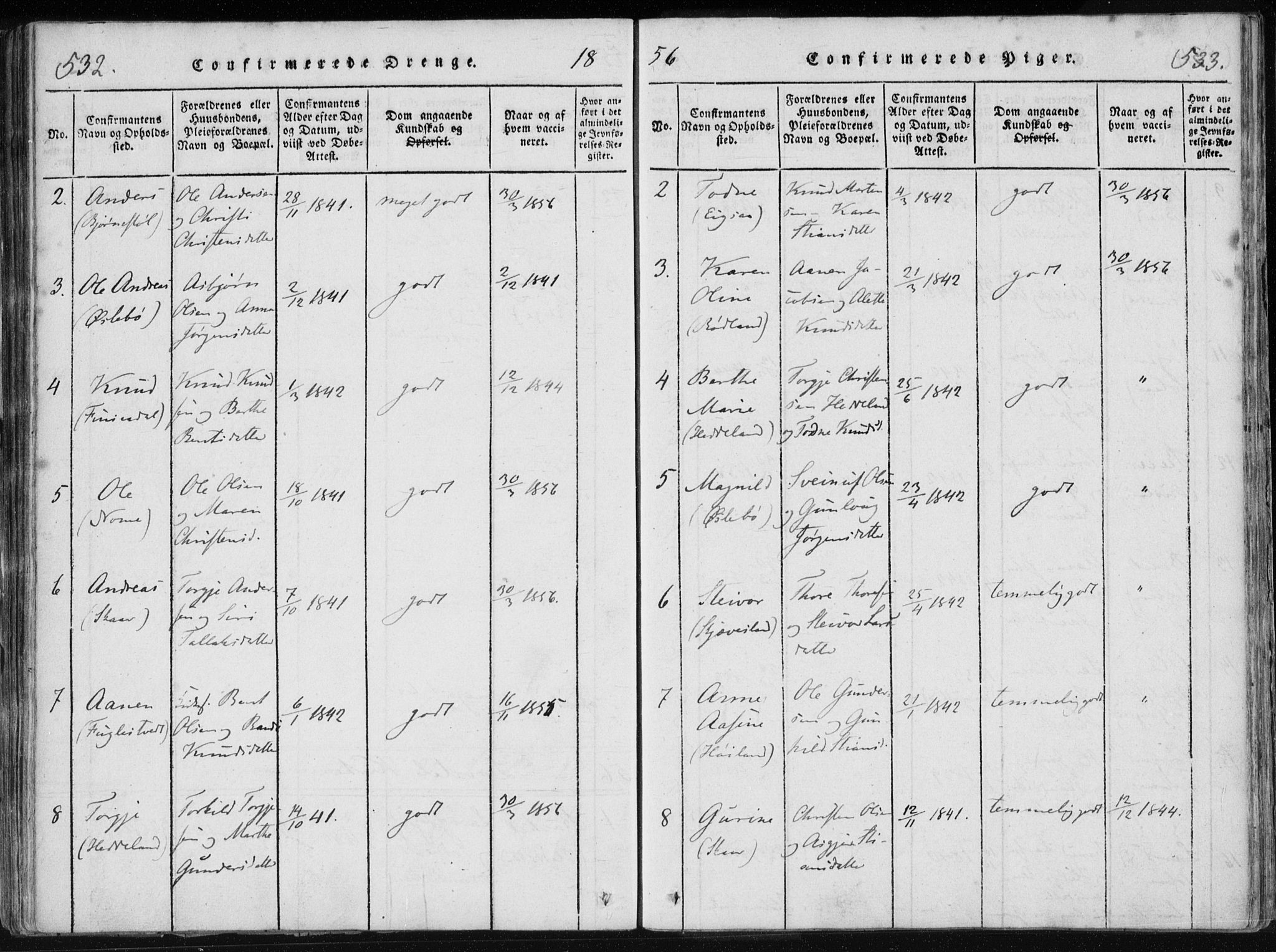 Holum sokneprestkontor, AV/SAK-1111-0022/F/Fa/Fac/L0002: Parish register (official) no. A 2, 1821-1859, p. 532-533