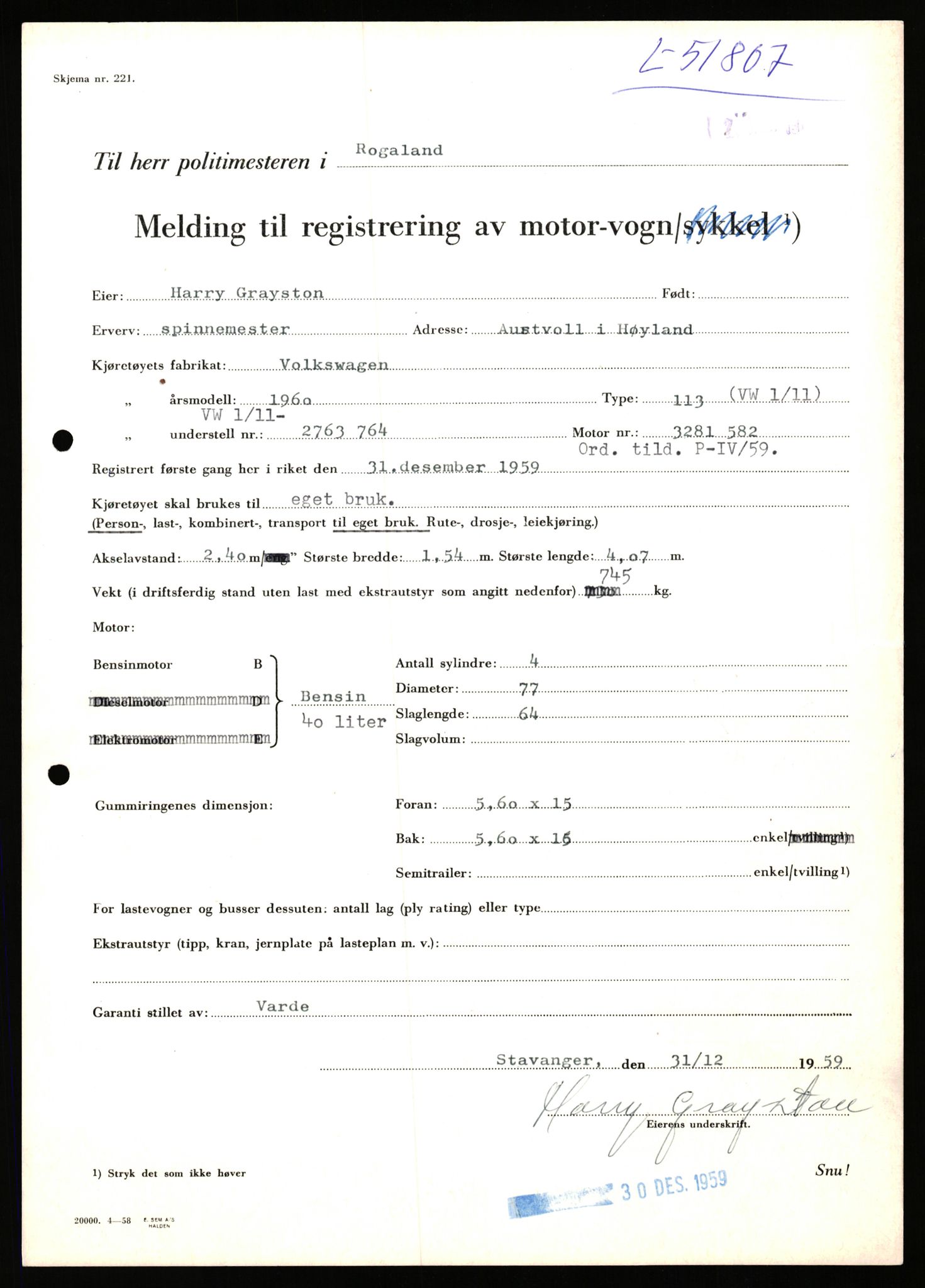 Stavanger trafikkstasjon, AV/SAST-A-101942/0/F/L0051: L-51300 - L-52099, 1930-1971, p. 1503