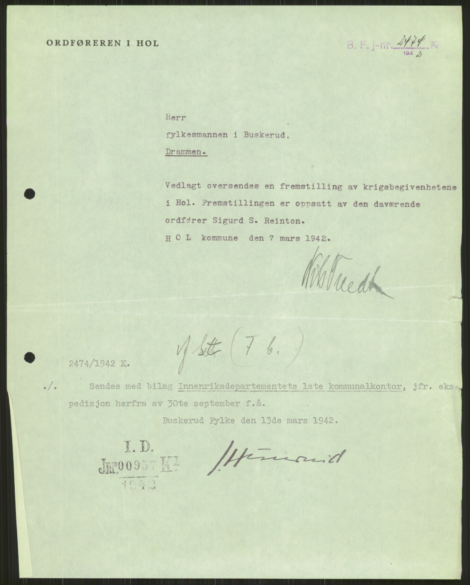 Forsvaret, Forsvarets krigshistoriske avdeling, AV/RA-RAFA-2017/Y/Ya/L0014: II-C-11-31 - Fylkesmenn.  Rapporter om krigsbegivenhetene 1940., 1940, p. 338