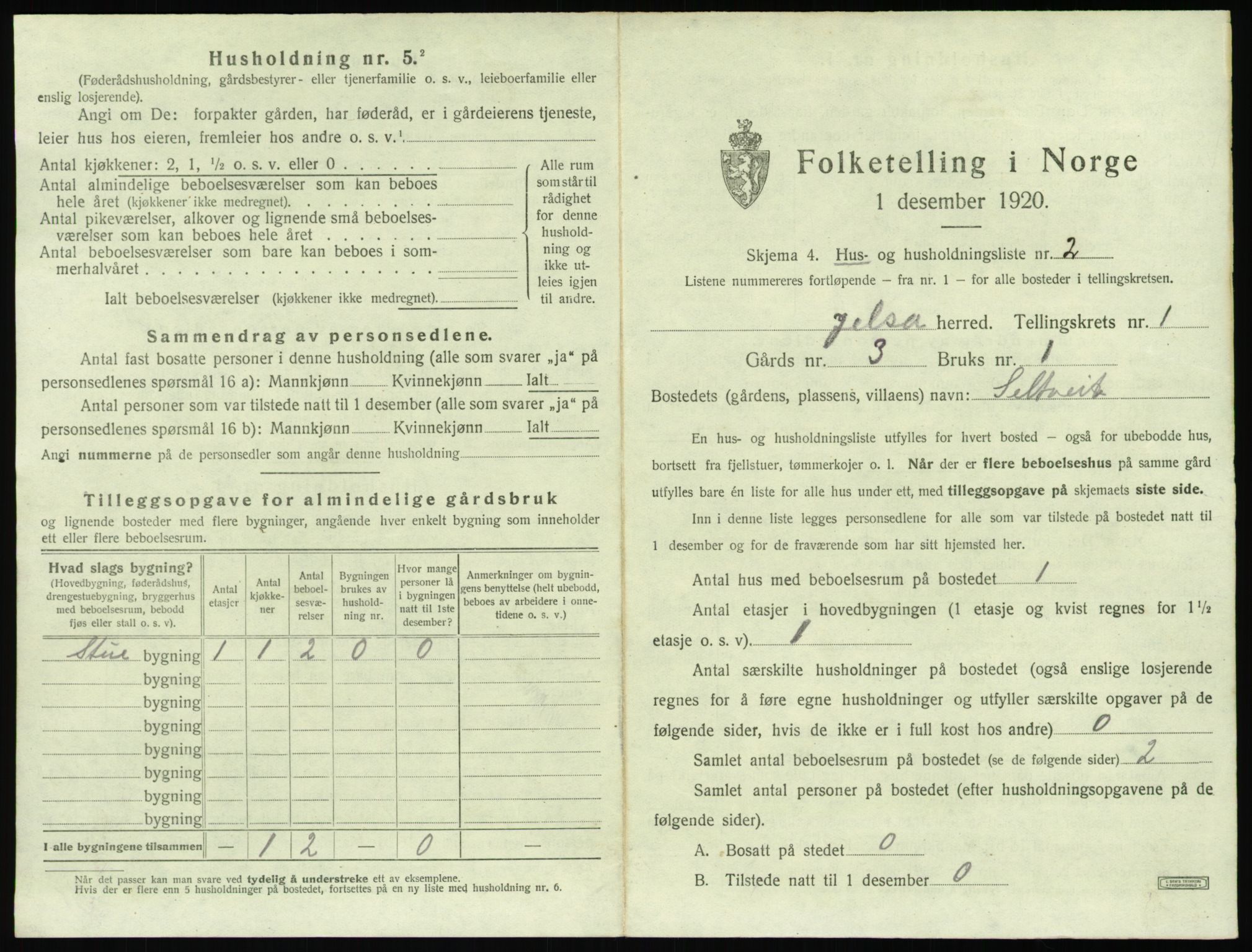 SAST, 1920 census for Jelsa, 1920, p. 58