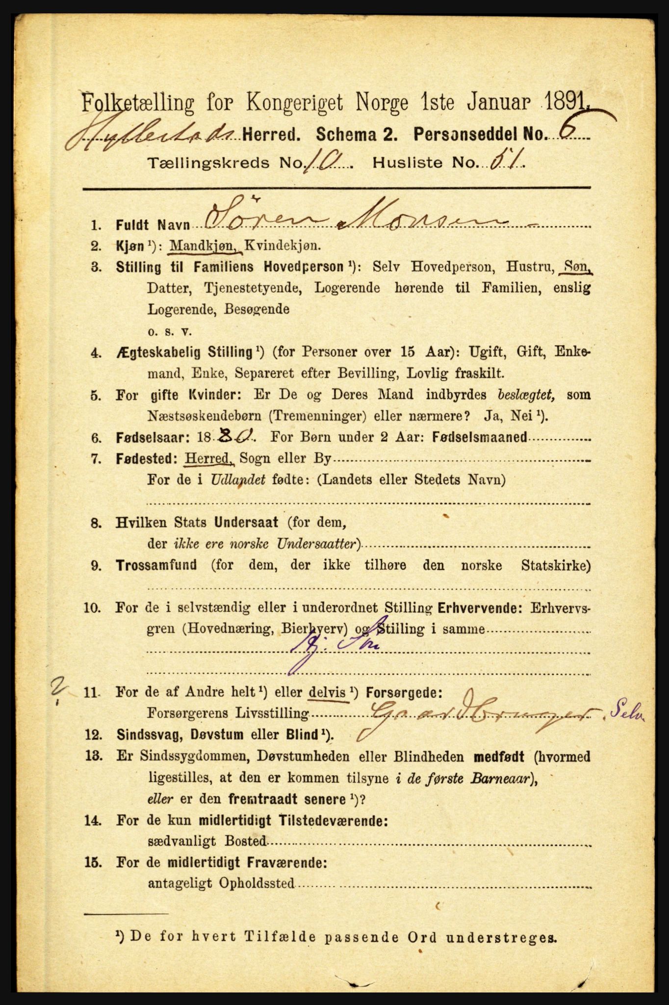 RA, 1891 census for 1413 Hyllestad, 1891, p. 1984