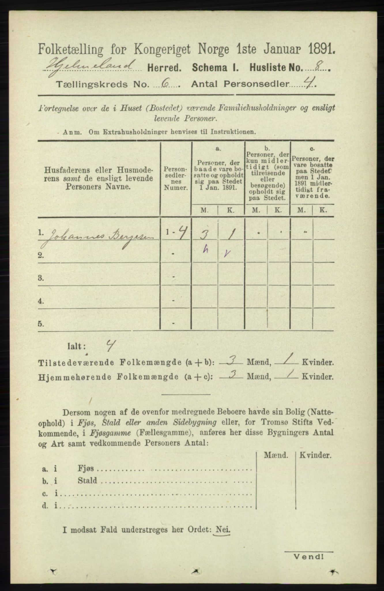 RA, 1891 census for 1133 Hjelmeland, 1891, p. 1504