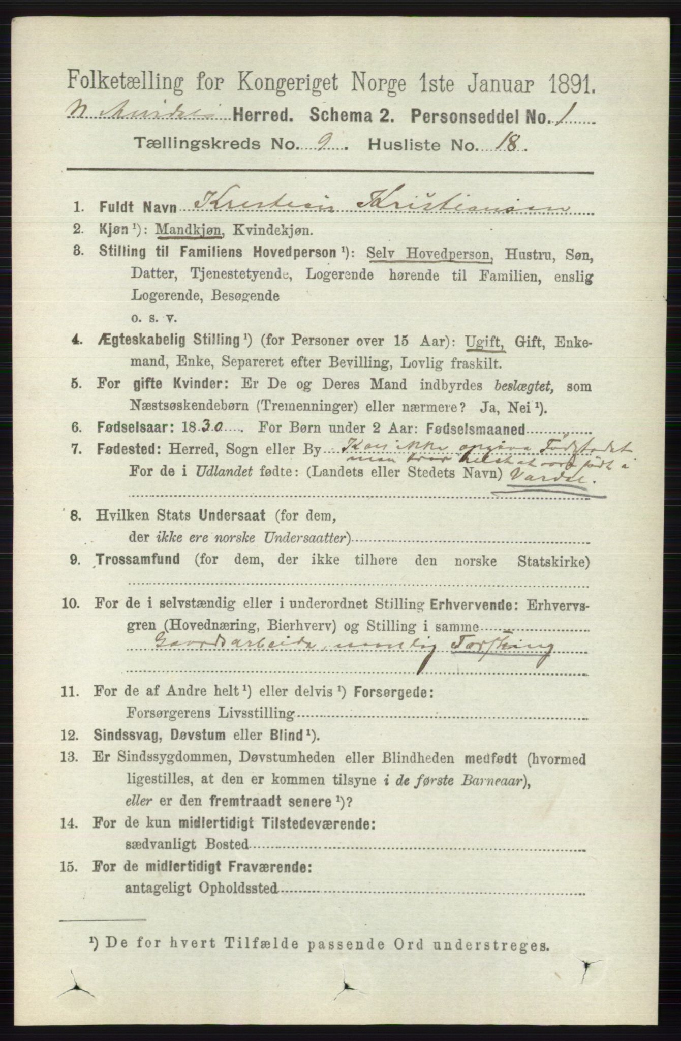 RA, 1891 census for 0542 Nord-Aurdal, 1891, p. 3497