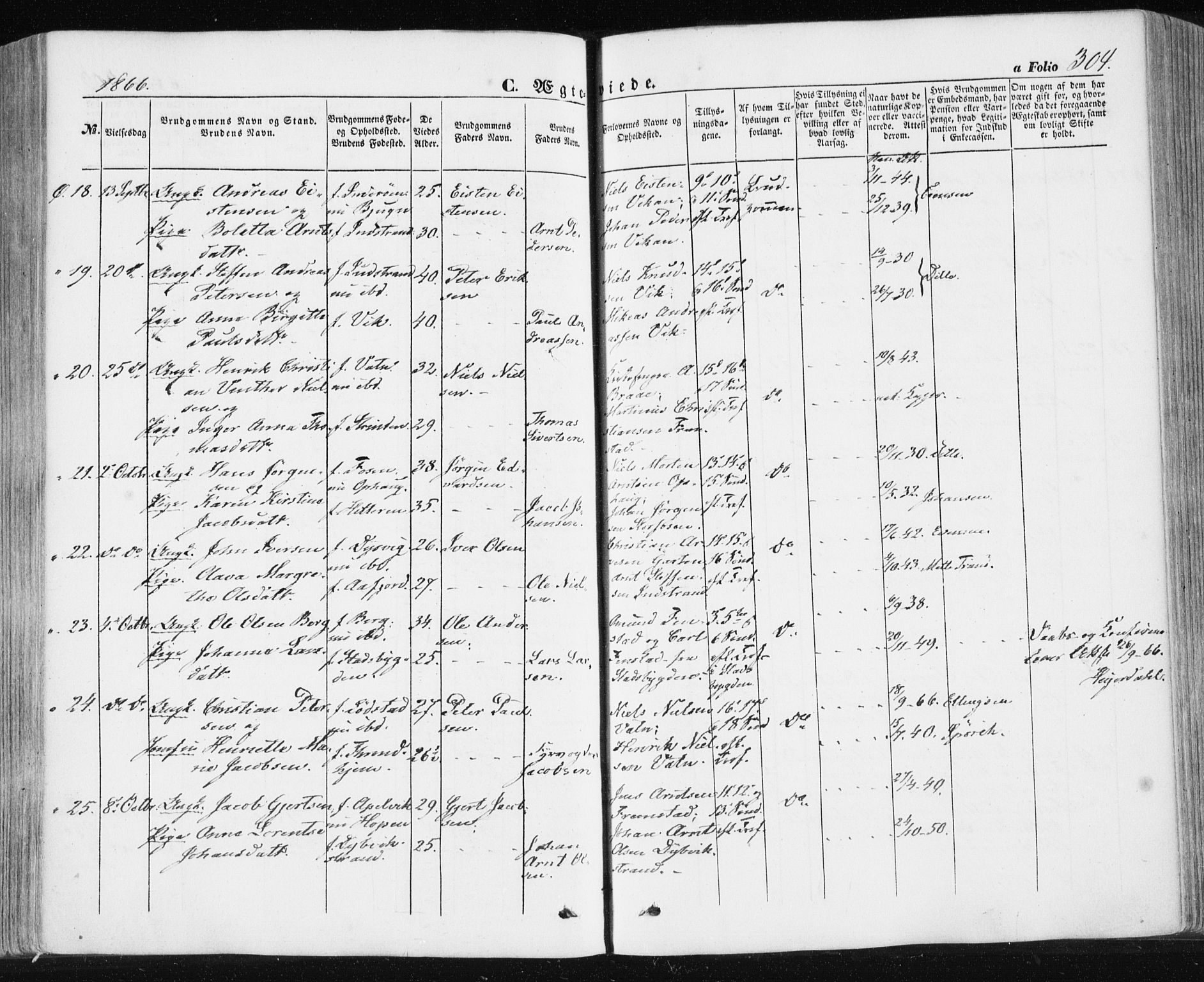 Ministerialprotokoller, klokkerbøker og fødselsregistre - Sør-Trøndelag, SAT/A-1456/659/L0737: Parish register (official) no. 659A07, 1857-1875, p. 304