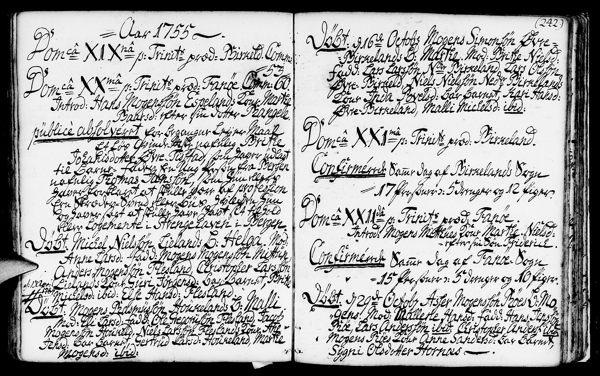Fana Sokneprestembete, SAB/A-75101/H/Haa/Haaa/L0003: Parish register (official) no. A 3, 1736-1757, p. 242