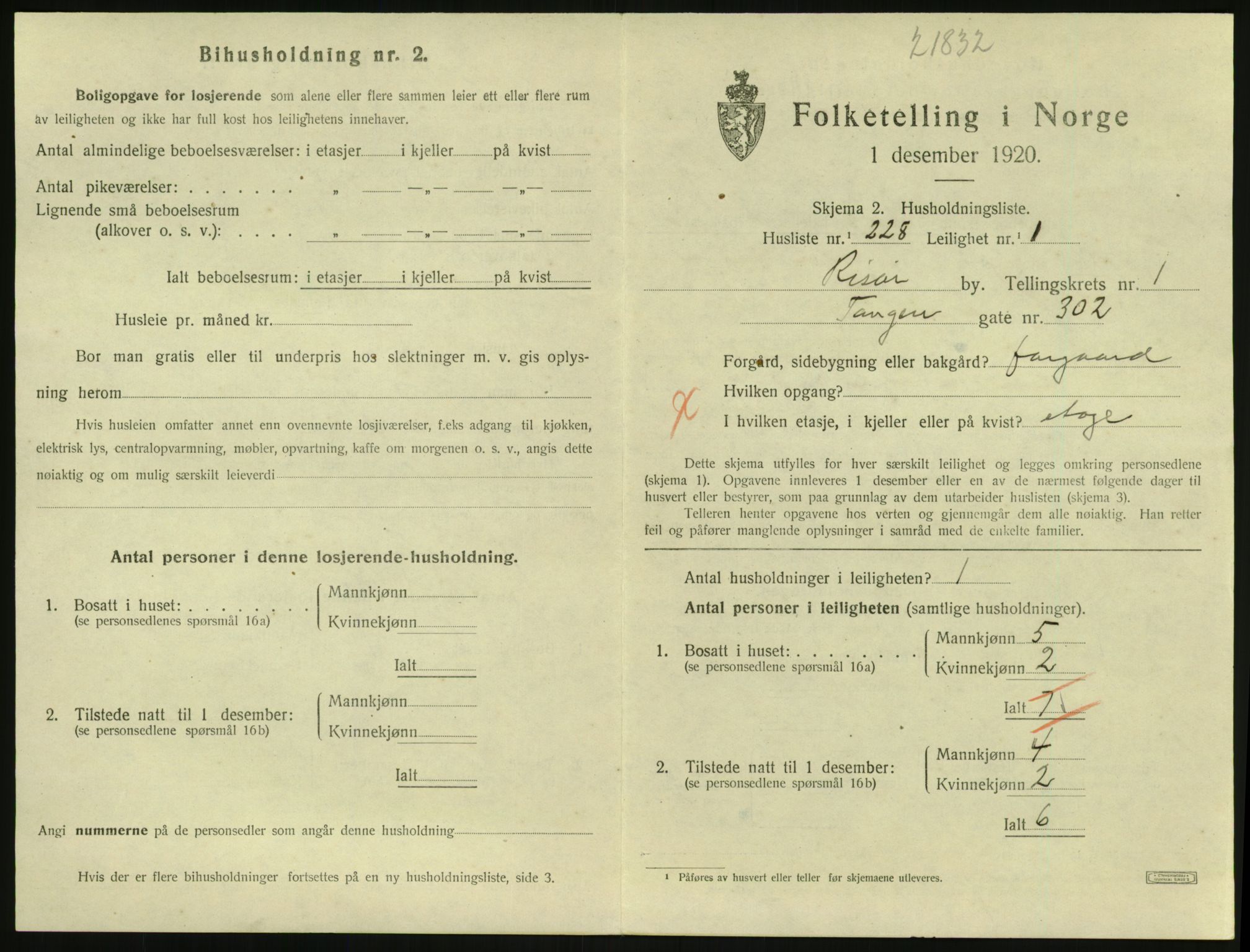 SAK, 1920 census for Risør, 1920, p. 1899