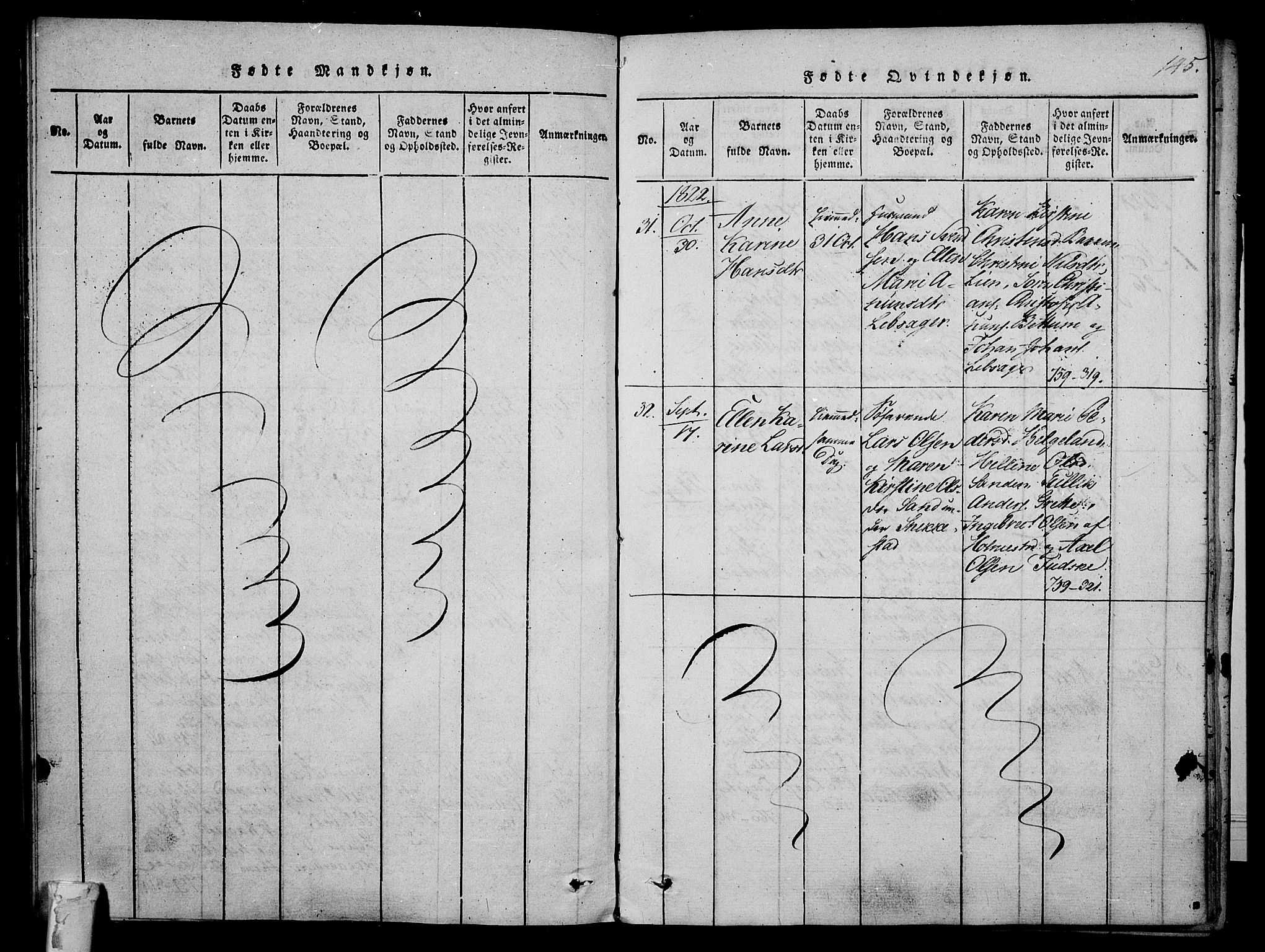 Våle kirkebøker, AV/SAKO-A-334/F/Fa/L0007: Parish register (official) no. I 7, 1814-1824, p. 144-145