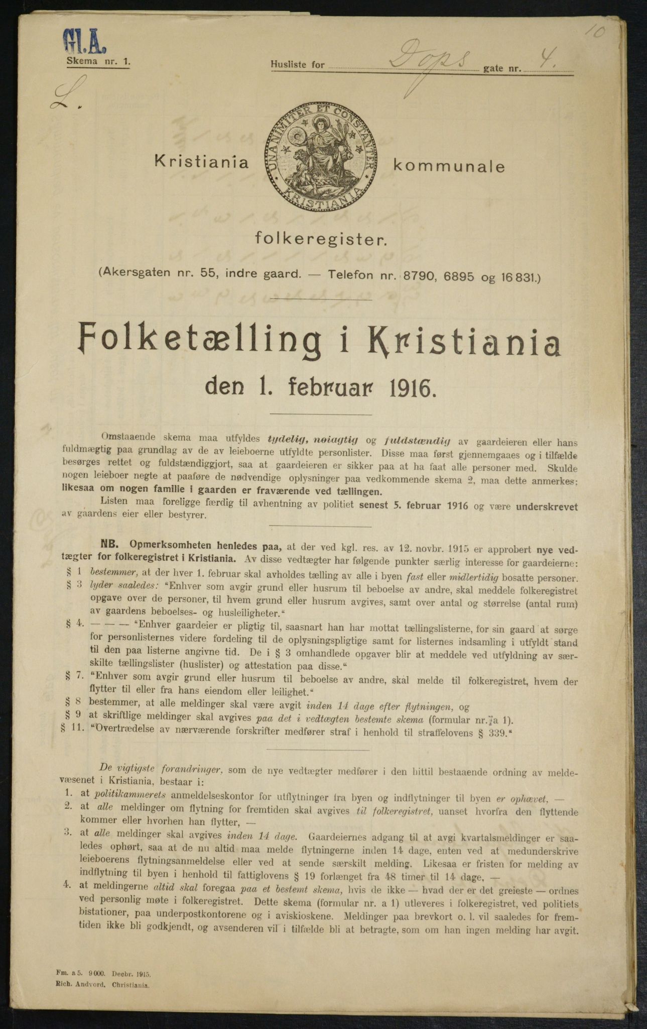 OBA, Municipal Census 1916 for Kristiania, 1916, p. 15931