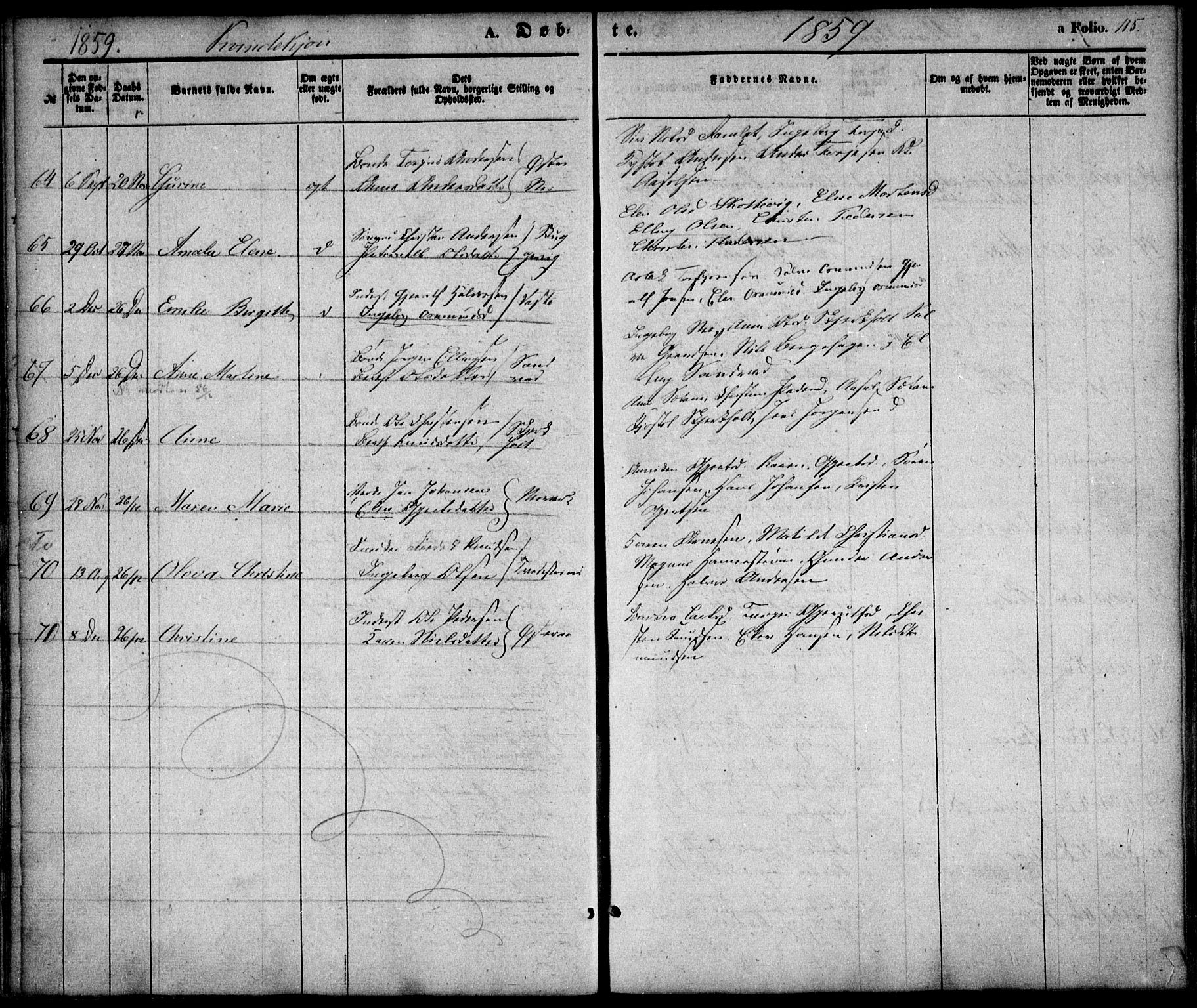 Holt sokneprestkontor, AV/SAK-1111-0021/F/Fa/L0008: Parish register (official) no. A 8, 1849-1860, p. 115