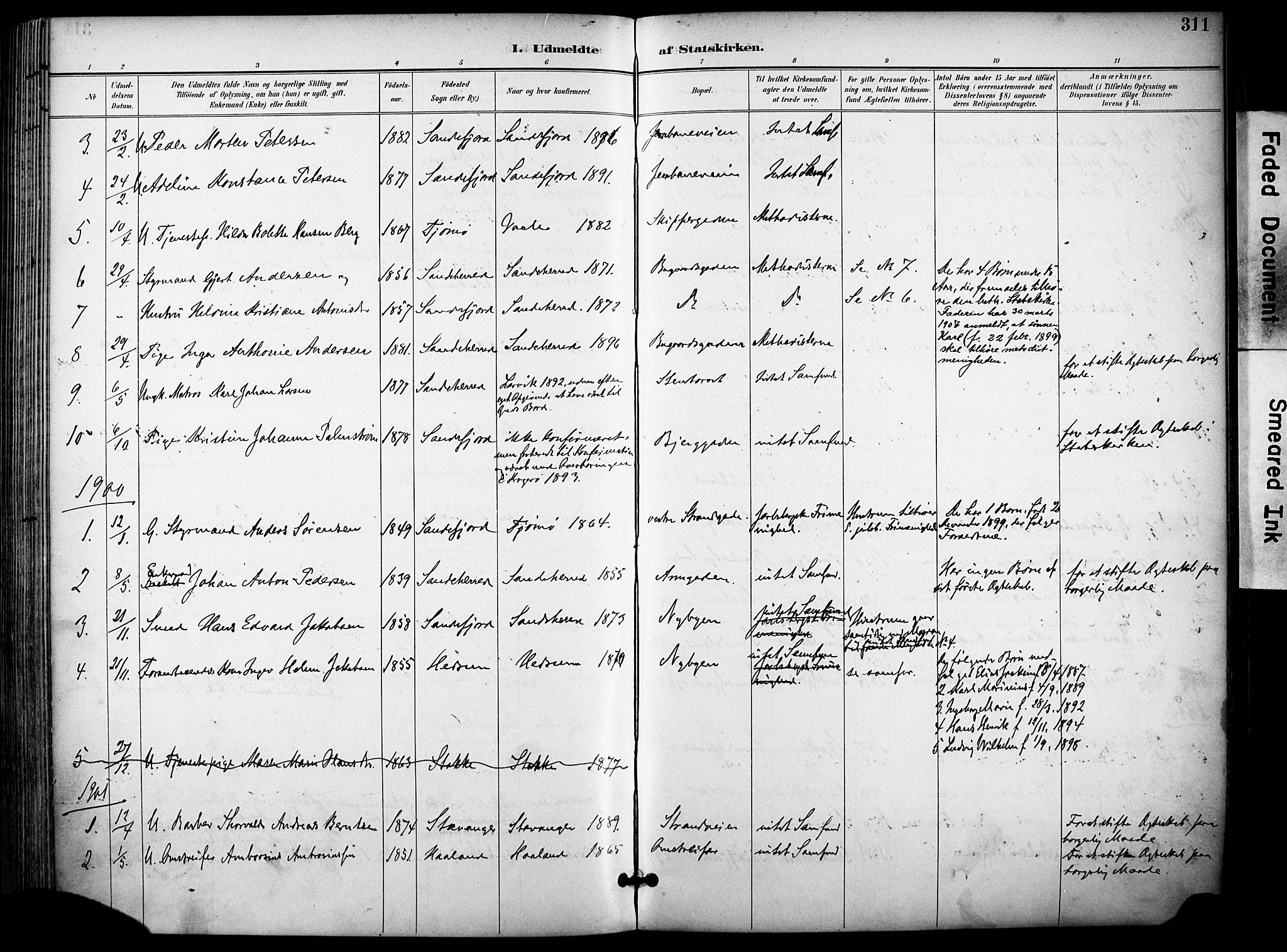 Sandefjord kirkebøker, SAKO/A-315/F/Fa/L0004: Parish register (official) no. 4, 1894-1905, p. 311
