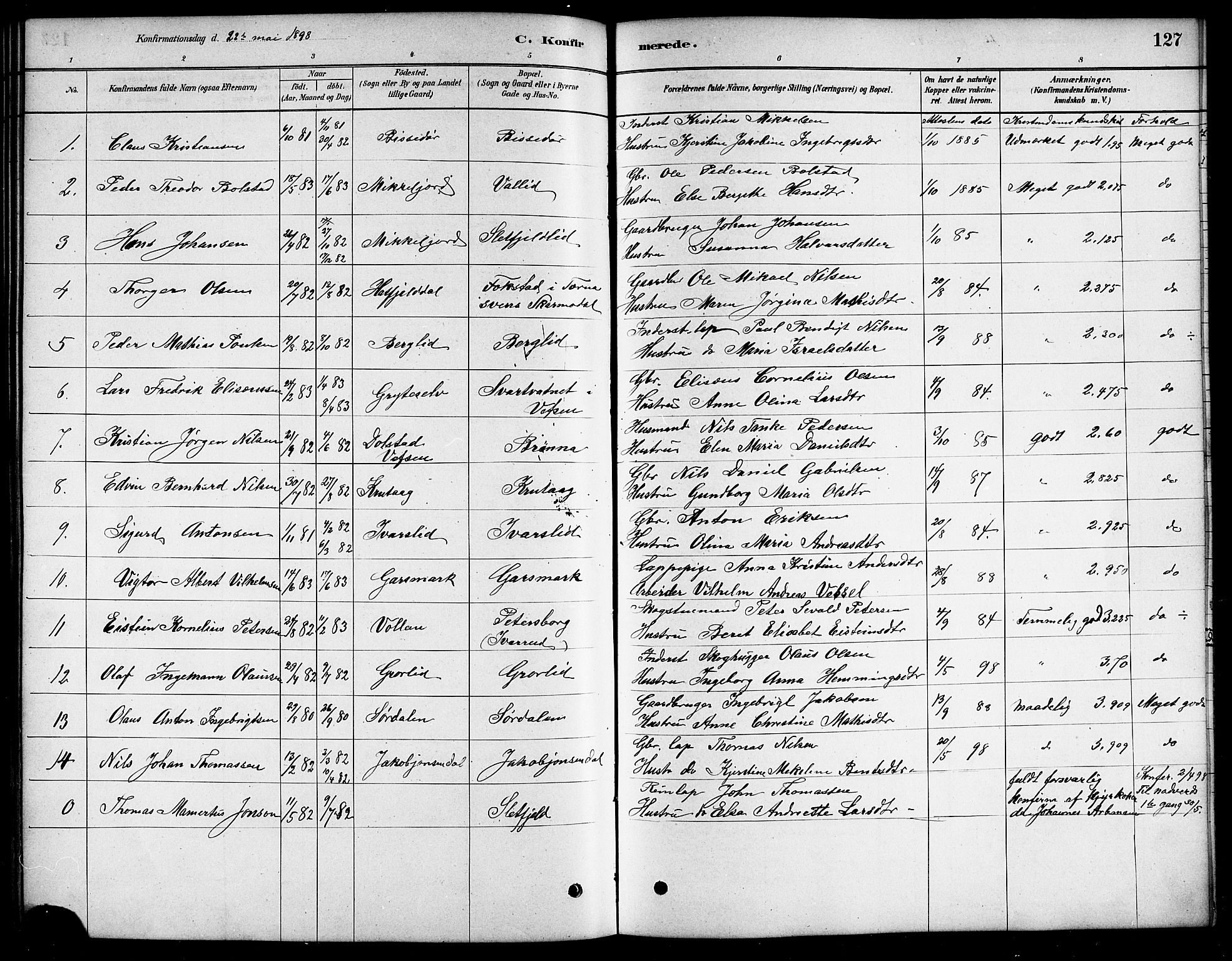 Ministerialprotokoller, klokkerbøker og fødselsregistre - Nordland, AV/SAT-A-1459/823/L0330: Parish register (copy) no. 823C02, 1879-1916, p. 127