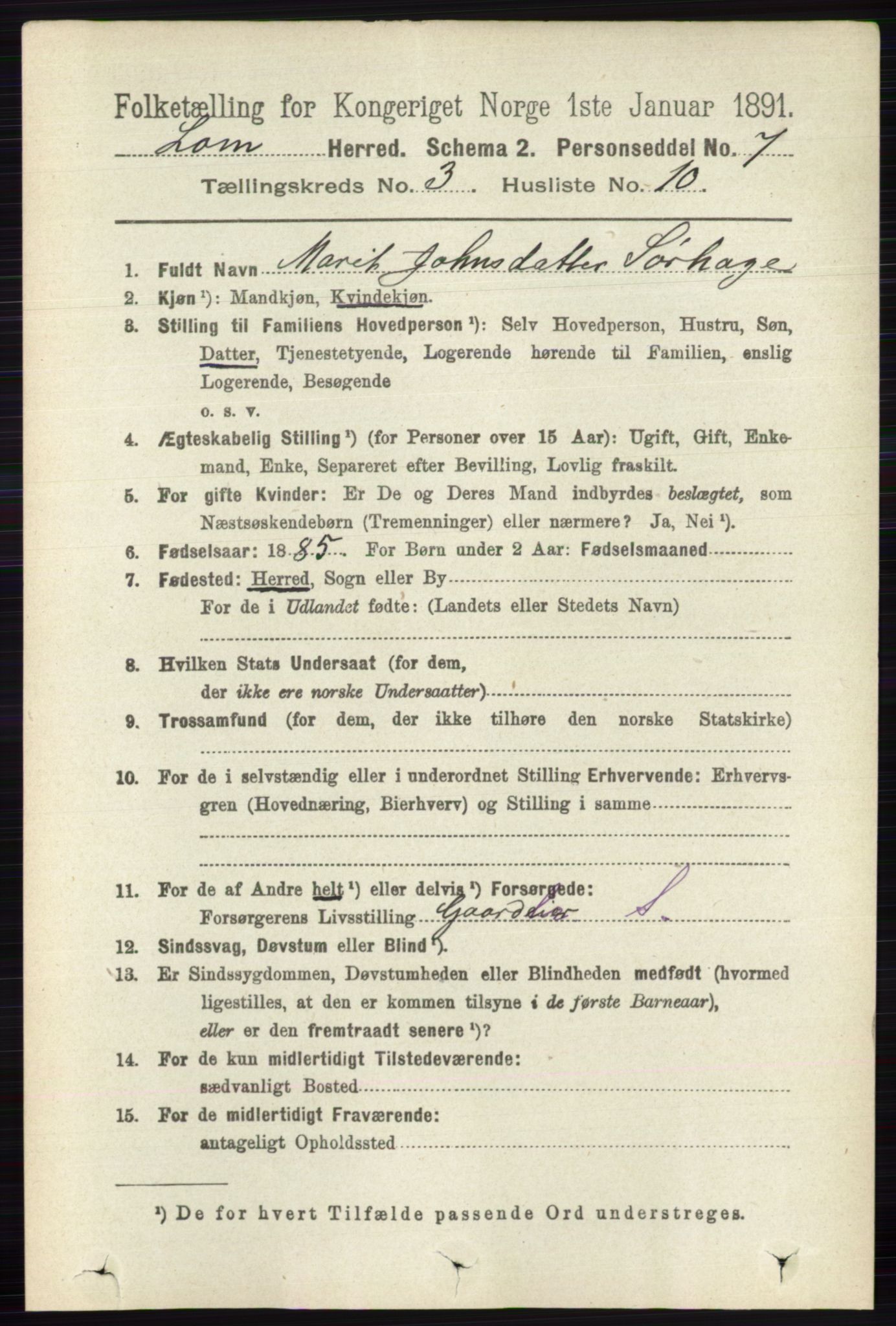 RA, 1891 census for 0514 Lom, 1891, p. 1312