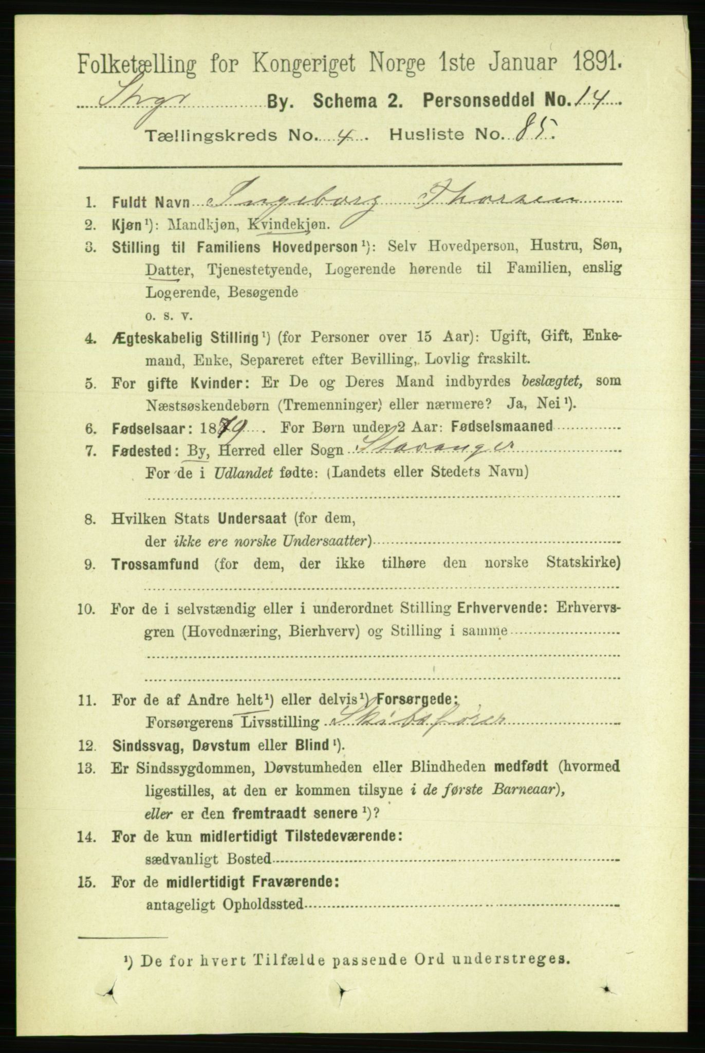 RA, 1891 census for 1103 Stavanger, 1891, p. 8581