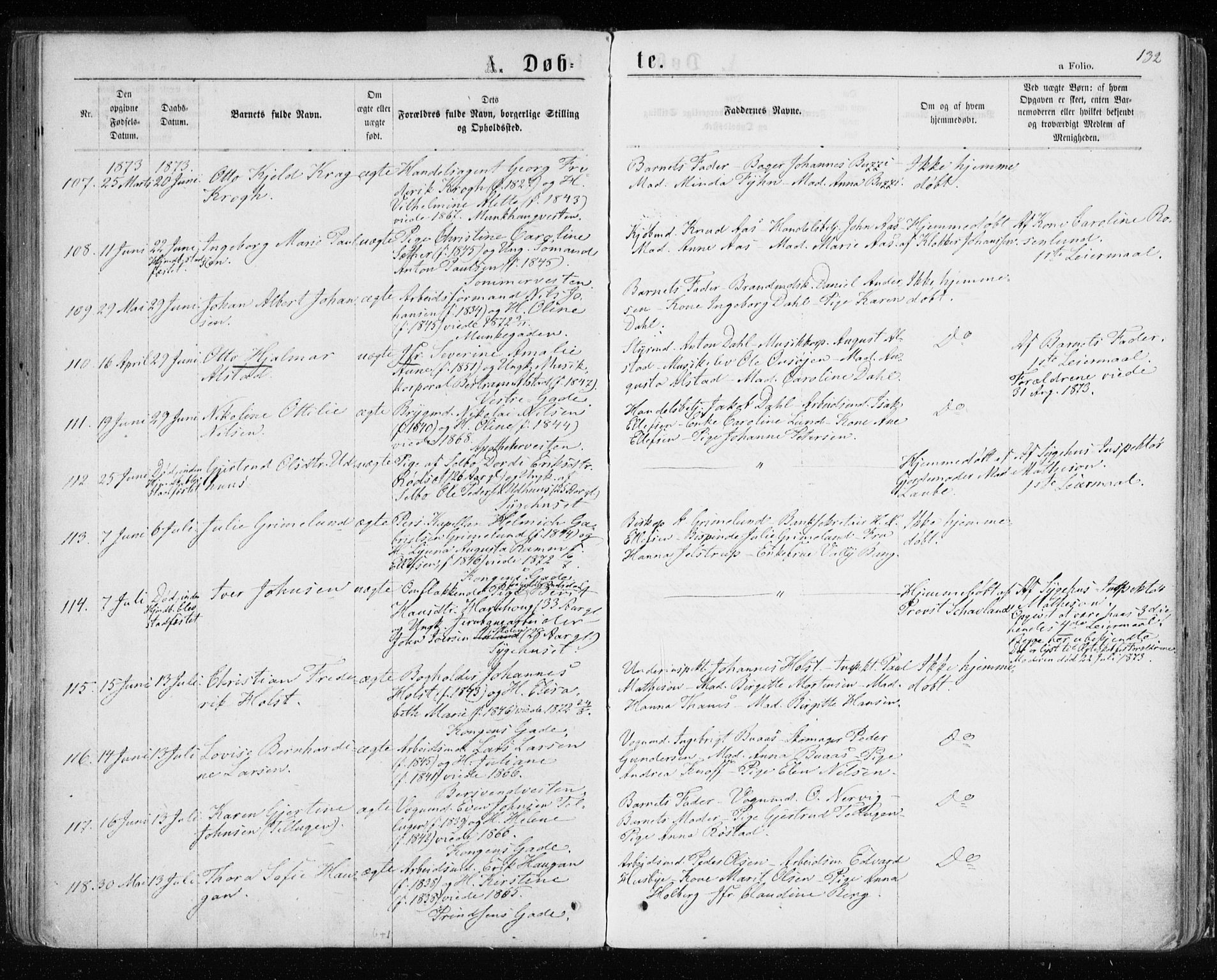 Ministerialprotokoller, klokkerbøker og fødselsregistre - Sør-Trøndelag, SAT/A-1456/601/L0054: Parish register (official) no. 601A22, 1866-1877, p. 132