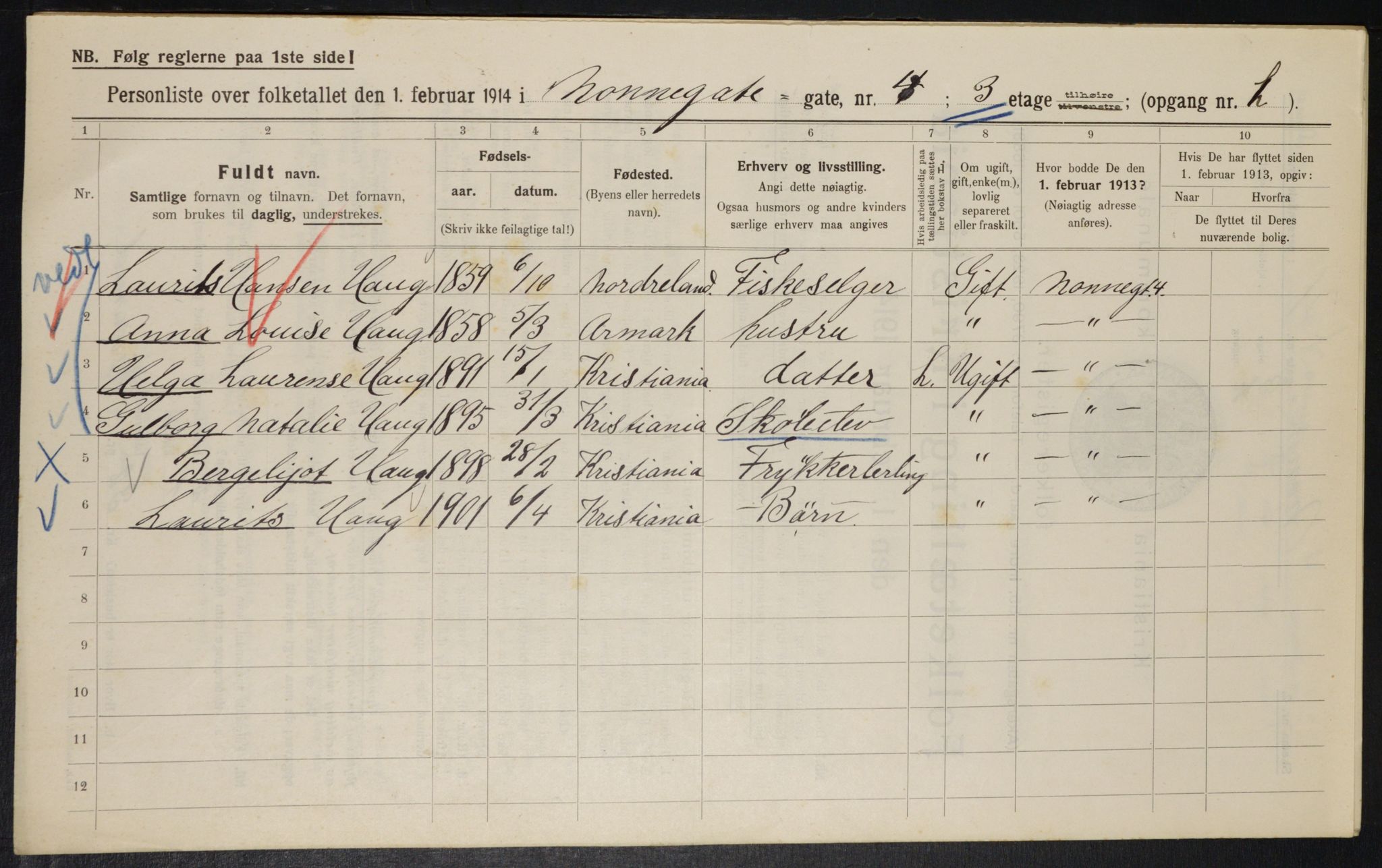 OBA, Municipal Census 1914 for Kristiania, 1914, p. 71381