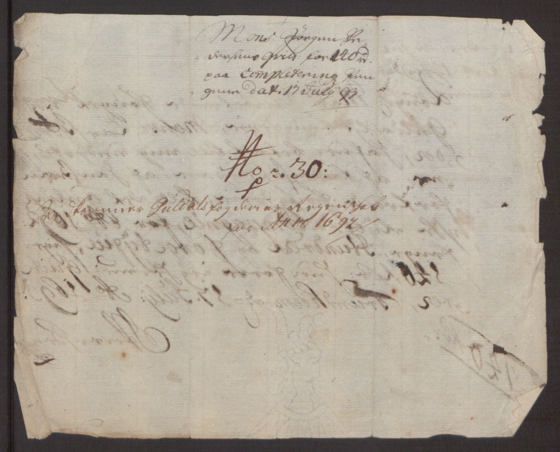 Rentekammeret inntil 1814, Reviderte regnskaper, Fogderegnskap, AV/RA-EA-4092/R59/L3942: Fogderegnskap Gauldal, 1692, p. 295