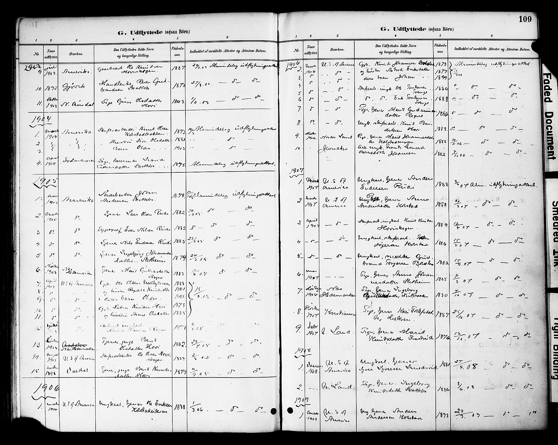 Øystre Slidre prestekontor, AV/SAH-PREST-138/H/Ha/Haa/L0003: Parish register (official) no. 3, 1887-1910, p. 109
