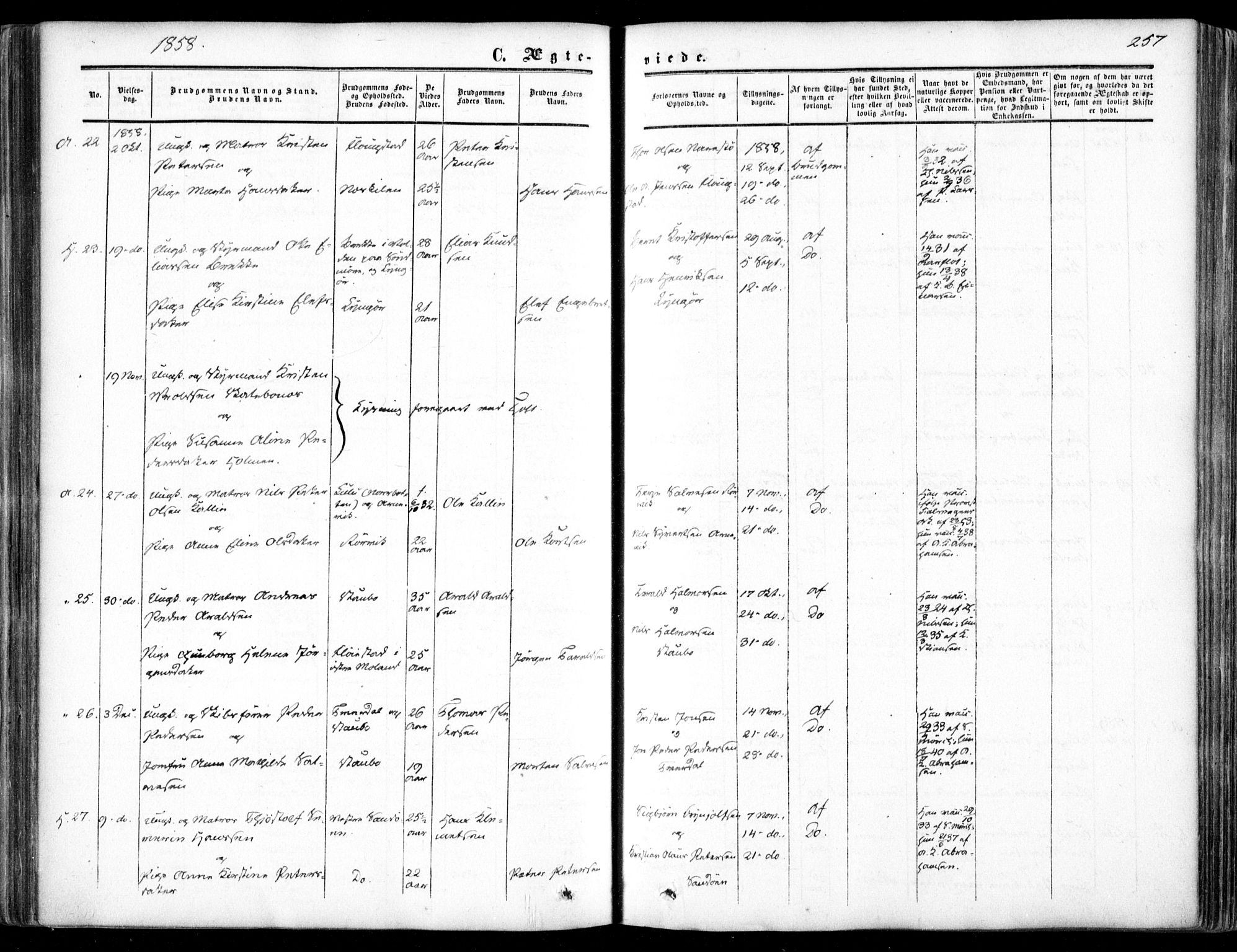 Dypvåg sokneprestkontor, SAK/1111-0007/F/Fa/Faa/L0006: Parish register (official) no. A 6, 1855-1872, p. 257
