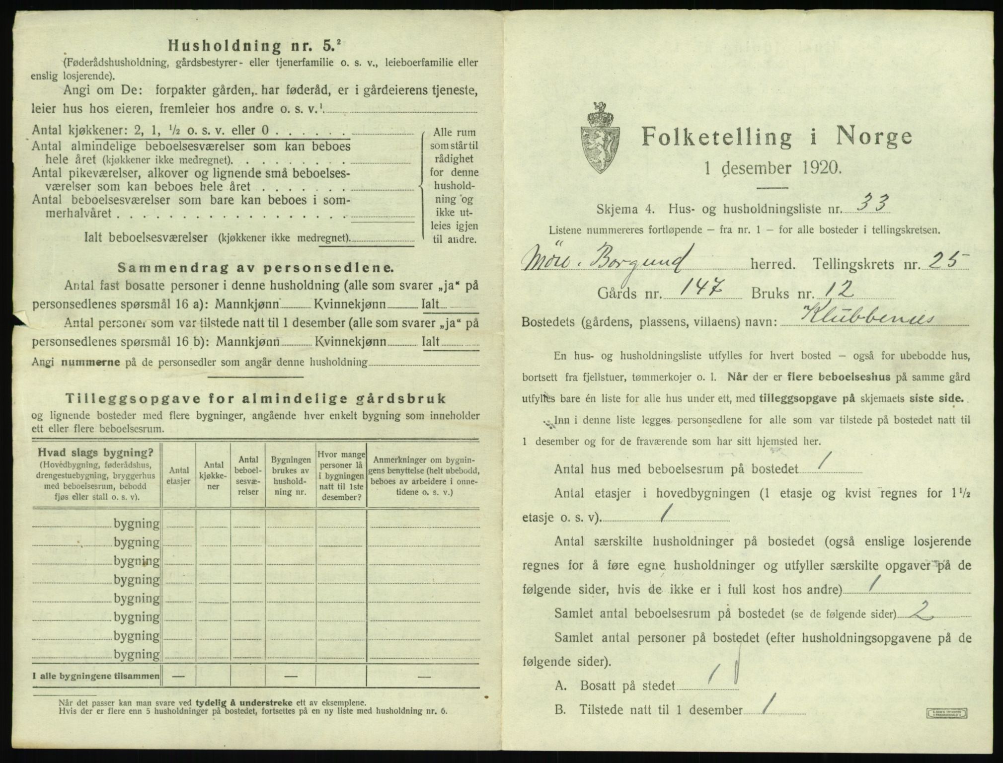 SAT, 1920 census for Borgund, 1920, p. 2082