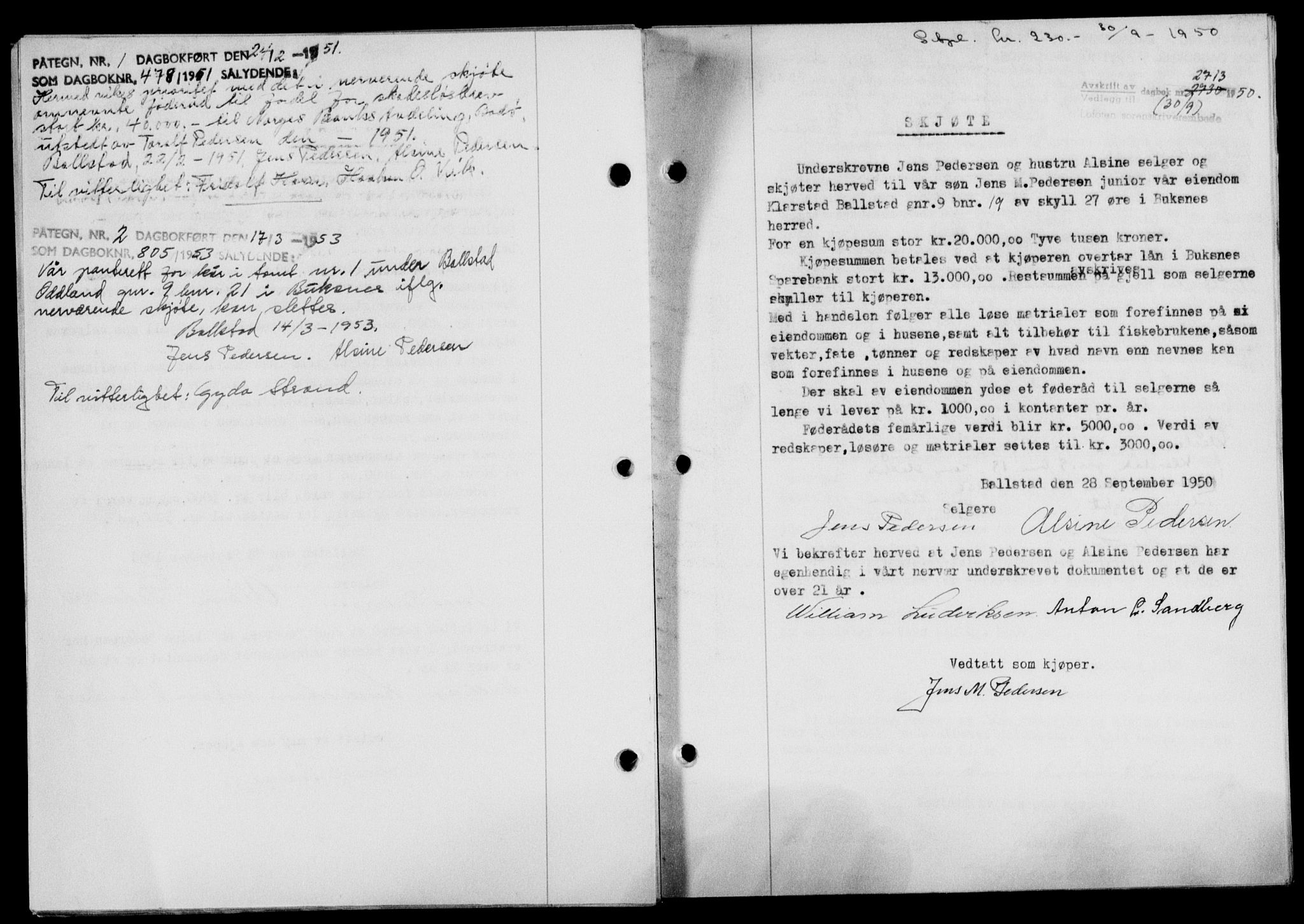 Lofoten sorenskriveri, SAT/A-0017/1/2/2C/L0024a: Mortgage book no. 24a, 1950-1950, Diary no: : 478/1950