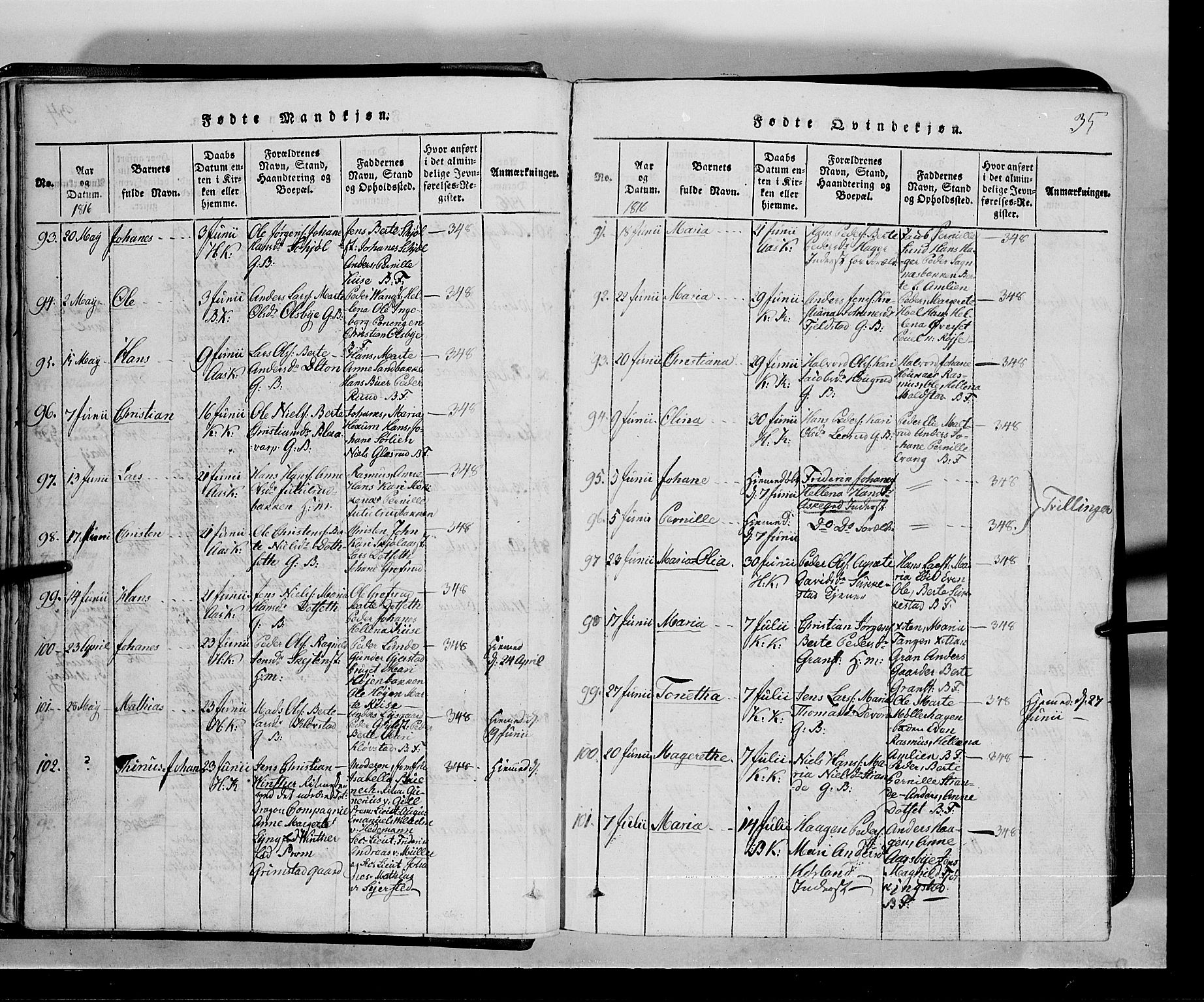 Toten prestekontor, AV/SAH-PREST-102/H/Ha/Hab/L0001: Parish register (copy) no. 1, 1814-1820, p. 35