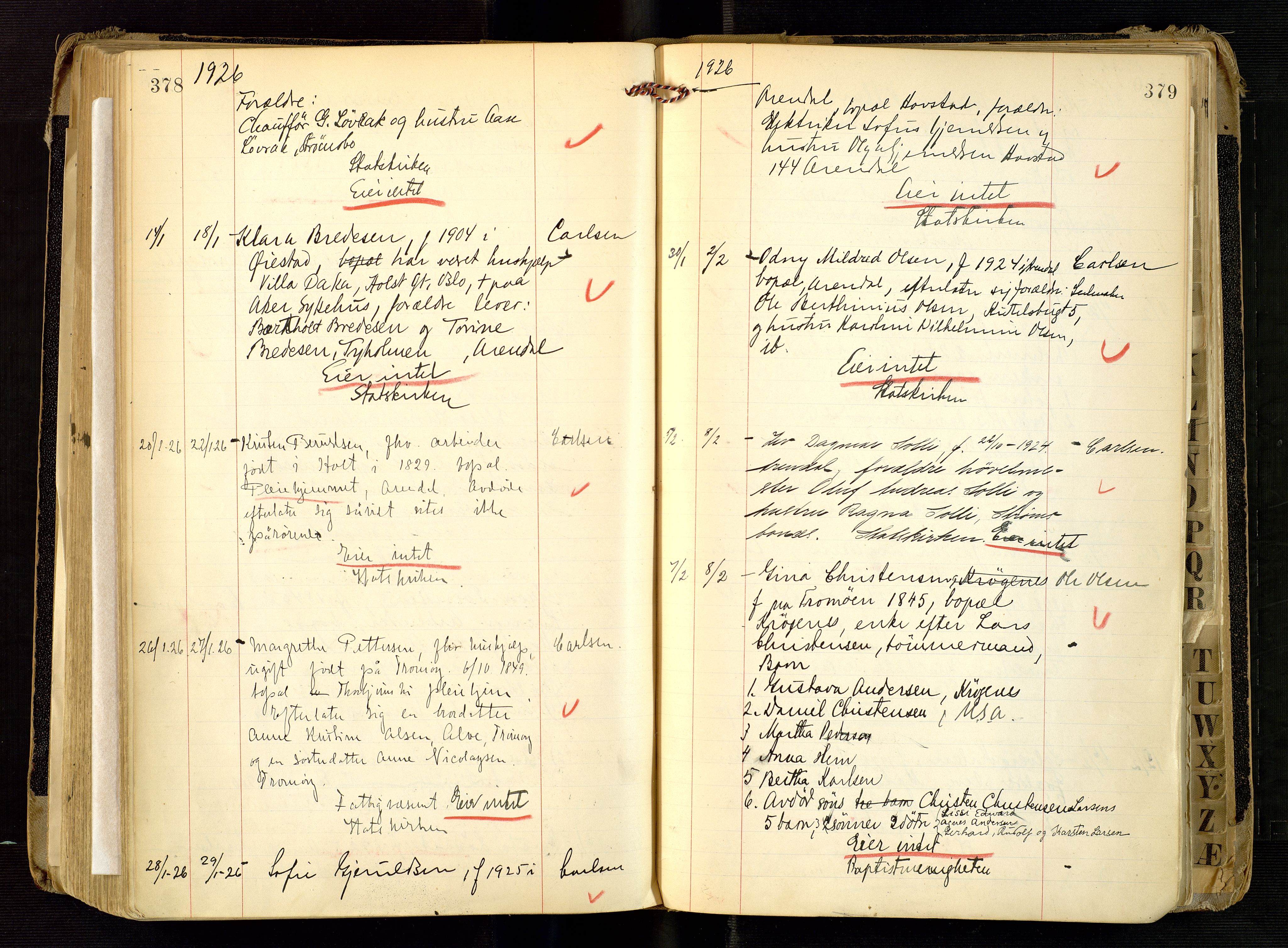 Arendal byfogd, SAK/1222-0001/H/Ha/L0004: Dødsfallsprotokoll, 1917-1926, p. 378-379