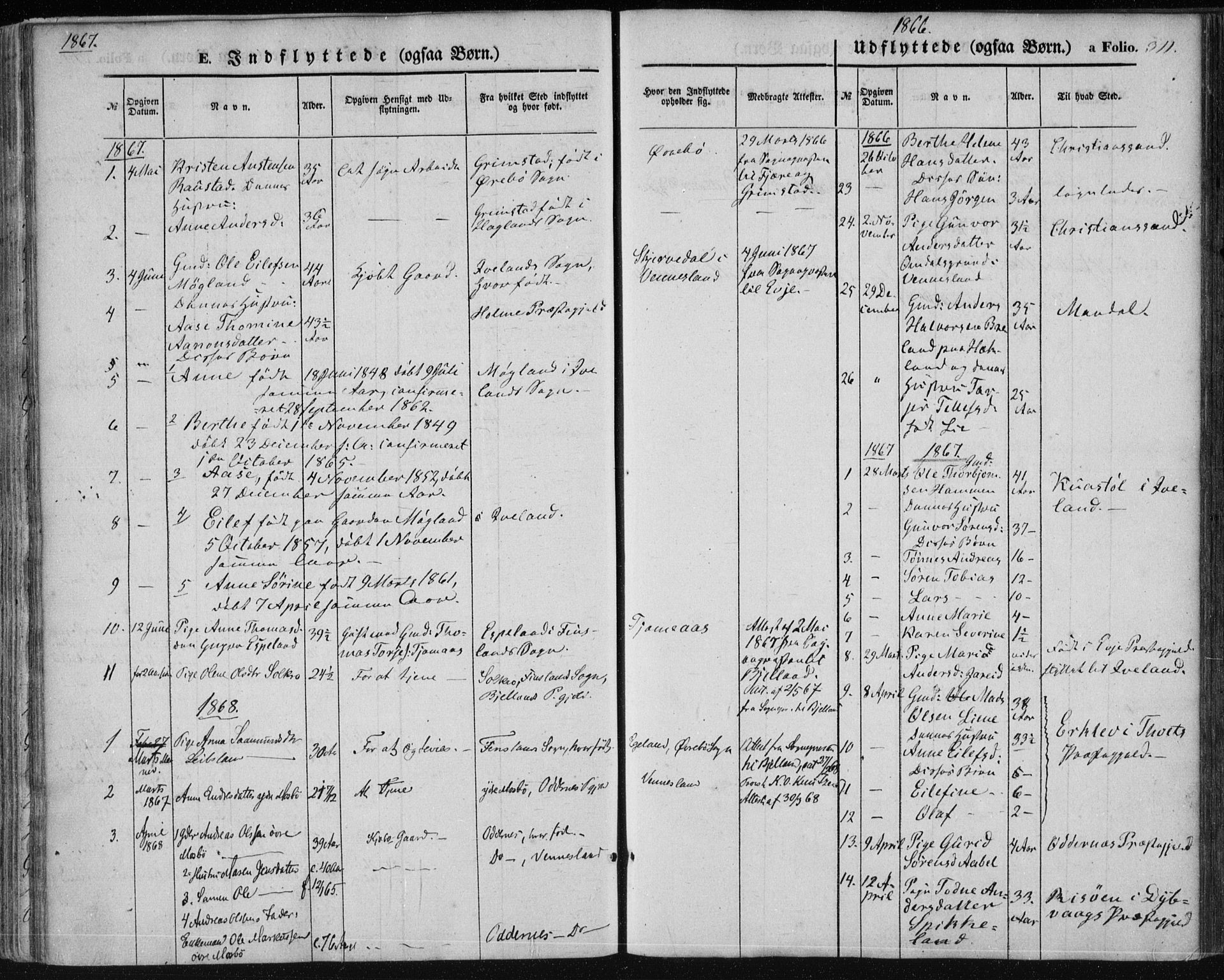 Vennesla sokneprestkontor, AV/SAK-1111-0045/Fa/Fac/L0007: Parish register (official) no. A 7, 1855-1873, p. 311