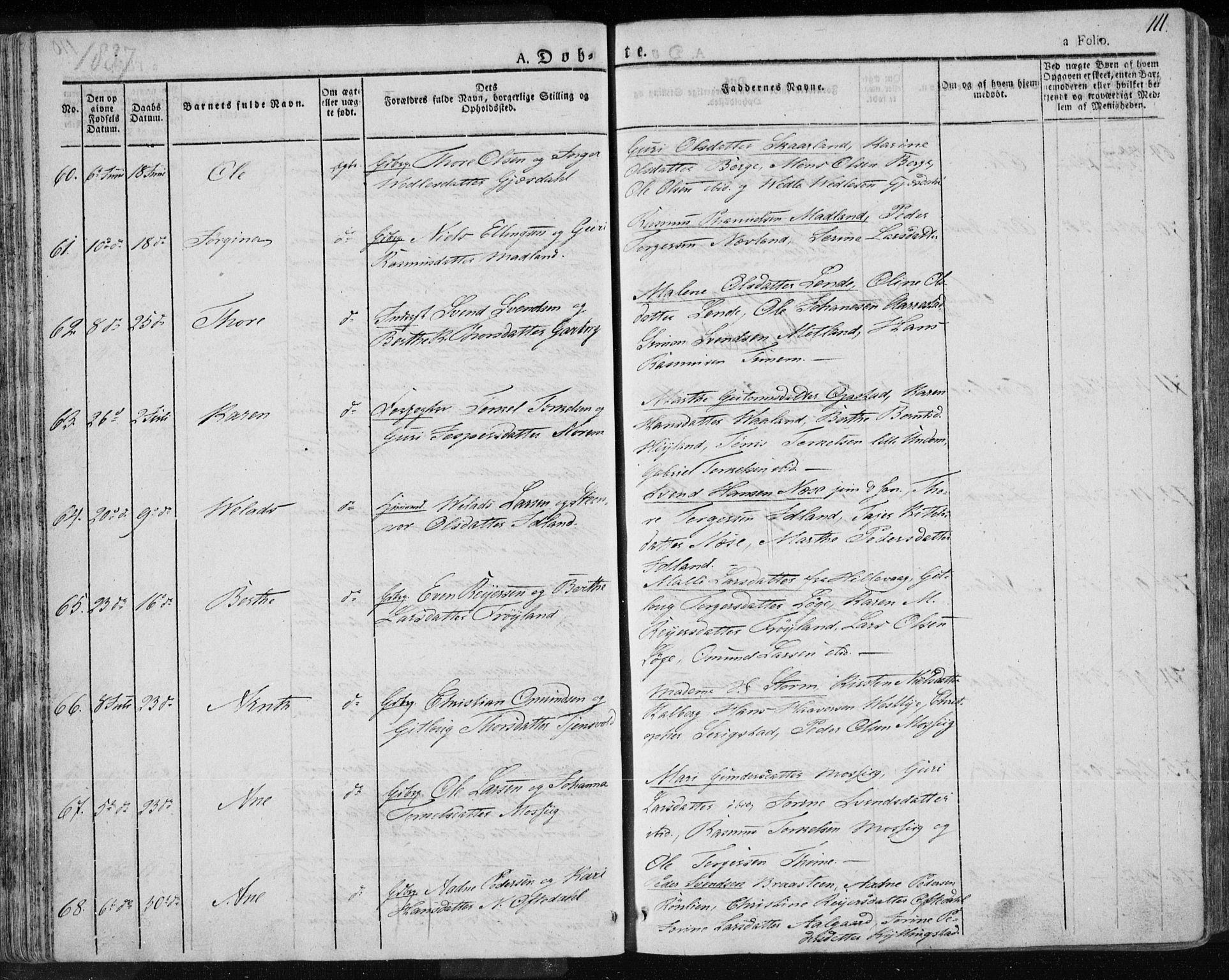 Lye sokneprestkontor, AV/SAST-A-101794/001/30BA/L0004: Parish register (official) no. A 4, 1826-1841, p. 111