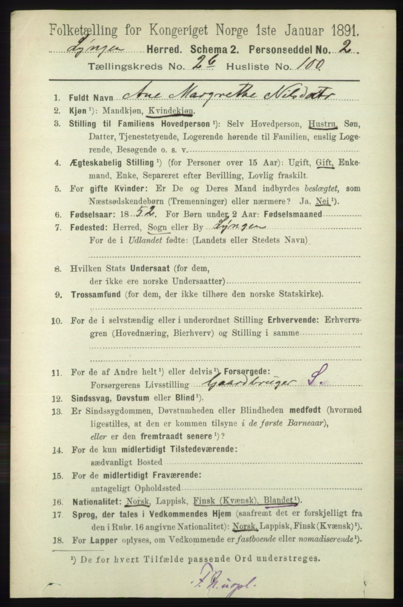 RA, 1891 census for 1938 Lyngen, 1891, p. 3059