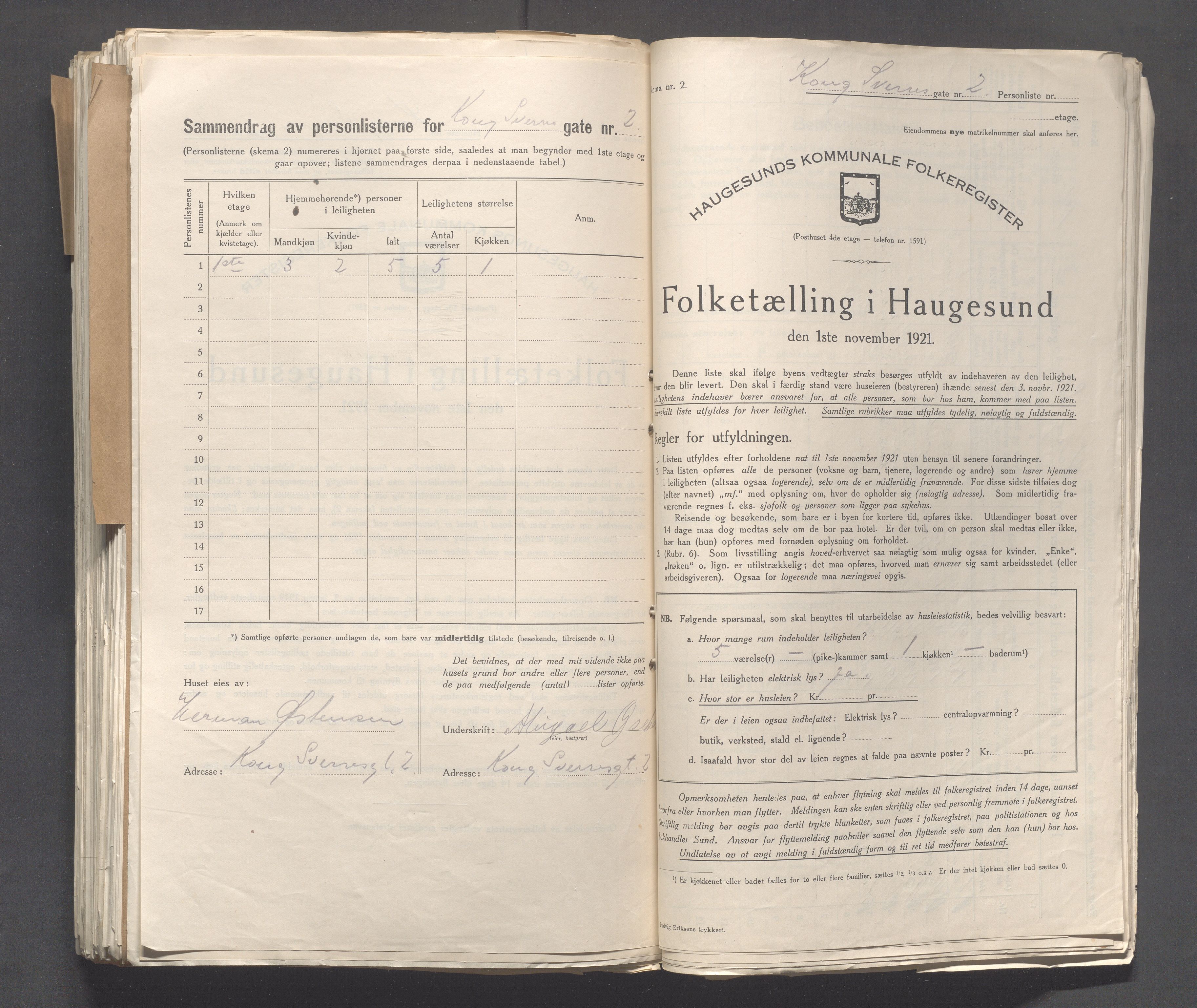 IKAR, Local census 1.11.1921 for Haugesund, 1921, p. 2961