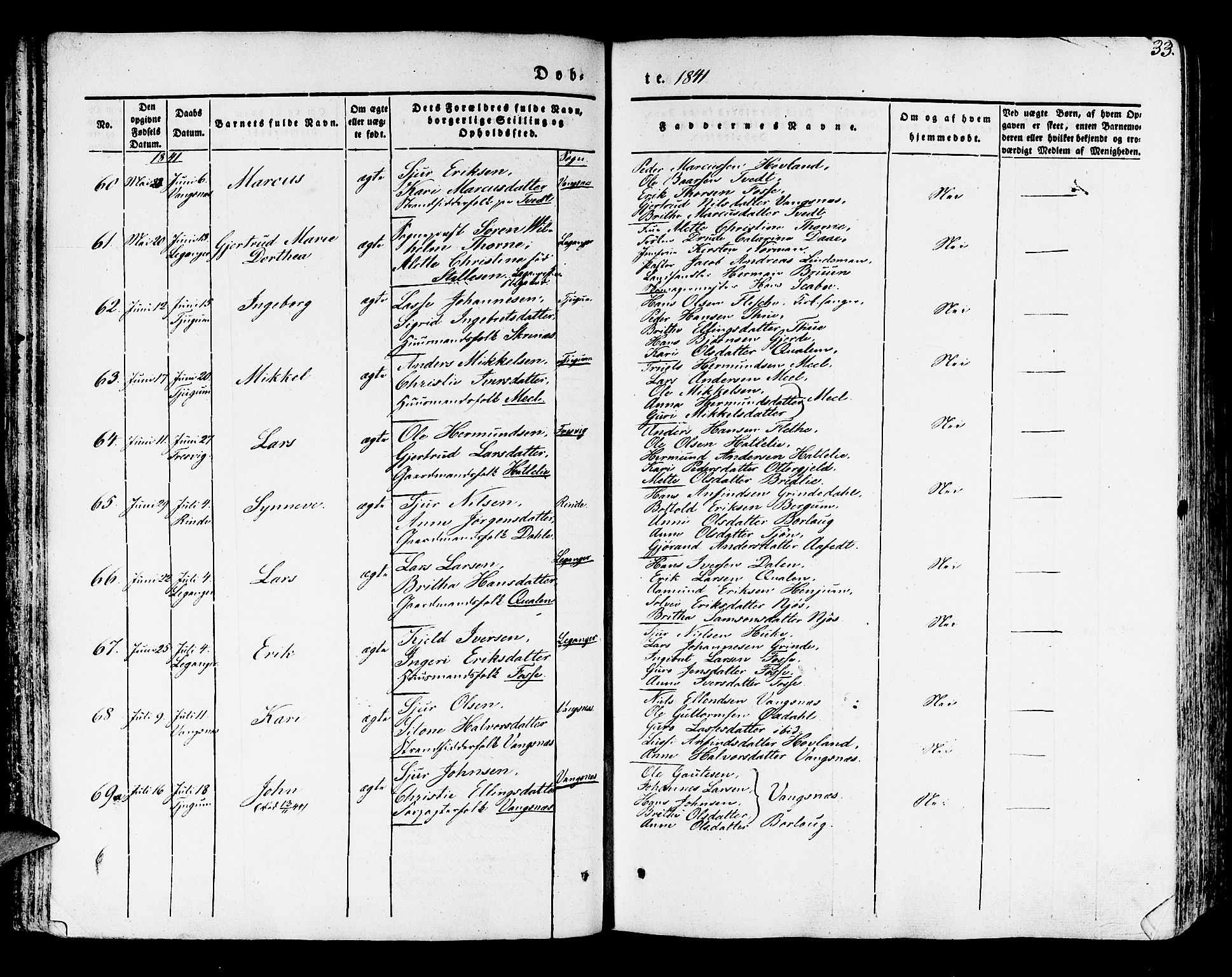 Leikanger sokneprestembete, AV/SAB-A-81001/H/Haa/Haaa/L0007: Parish register (official) no. A 7, 1838-1851, p. 33