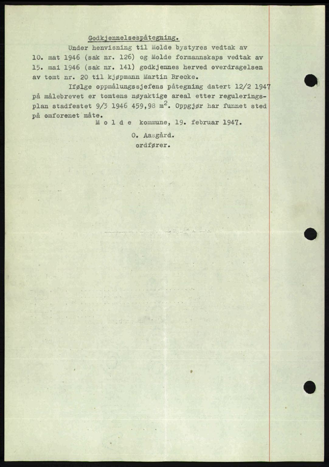 Romsdal sorenskriveri, AV/SAT-A-4149/1/2/2C: Mortgage book no. A22, 1947-1947, Diary no: : 626/1947