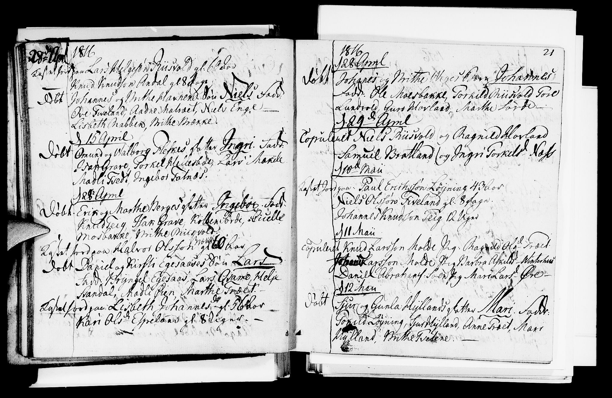 Suldal sokneprestkontor, AV/SAST-A-101845/01/IV/L0005: Parish register (official) no. A 5, 1808-1816, p. 21