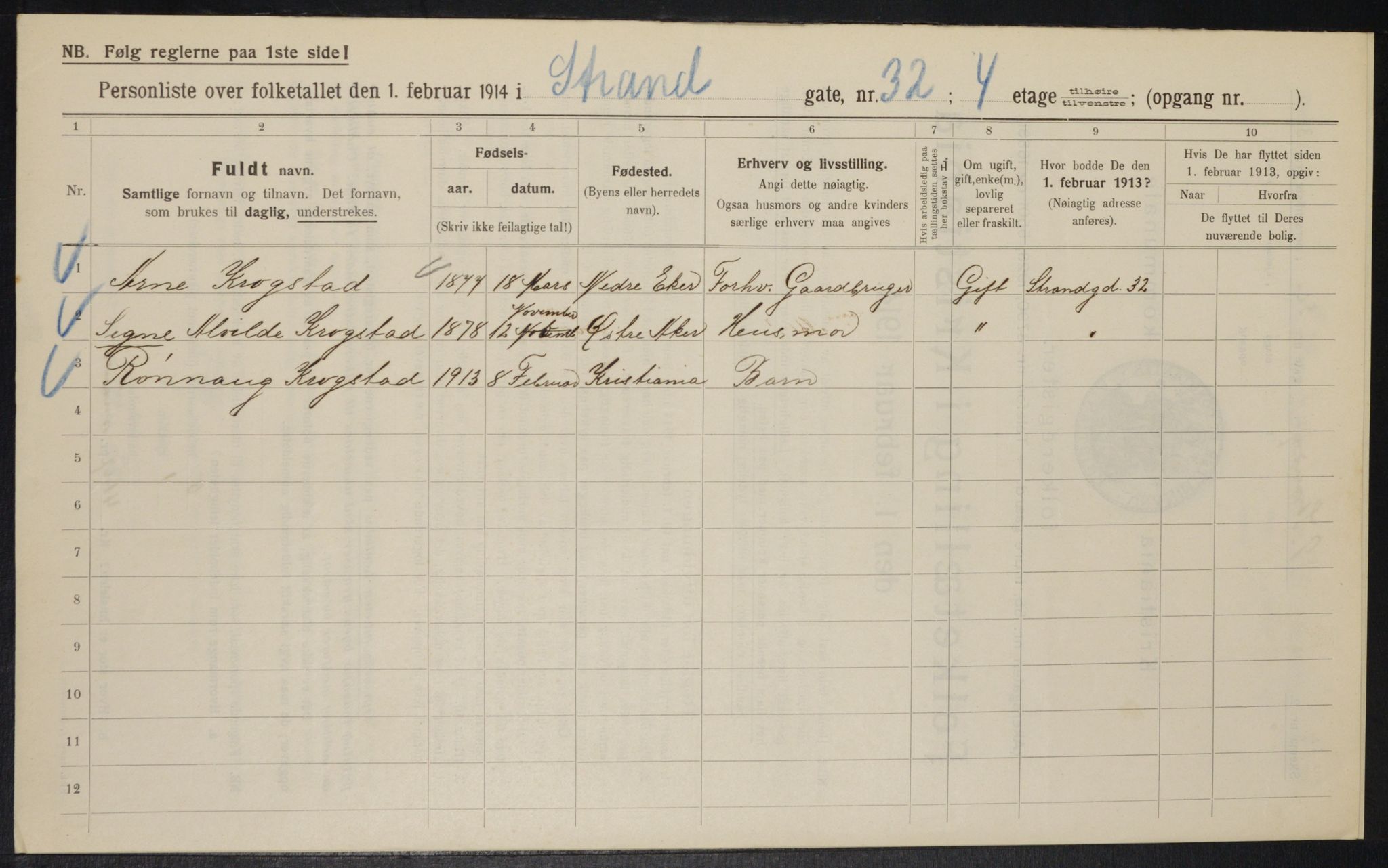 OBA, Municipal Census 1914 for Kristiania, 1914, p. 104616