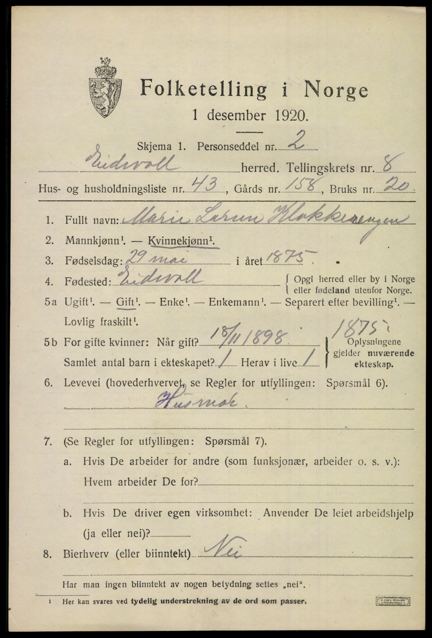 SAO, 1920 census for Eidsvoll, 1920, p. 13425