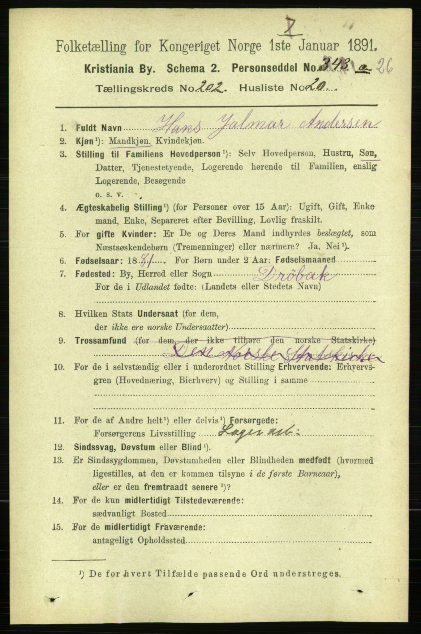 RA, 1891 census for 0301 Kristiania, 1891, p. 121867