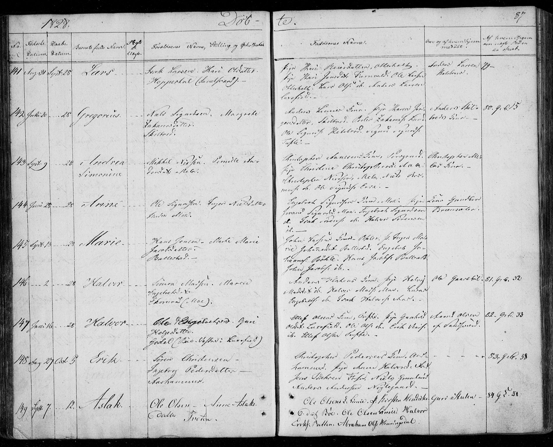 Gjerpen kirkebøker, AV/SAKO-A-265/F/Fa/L0005: Parish register (official) no. I 5, 1823-1829, p. 87