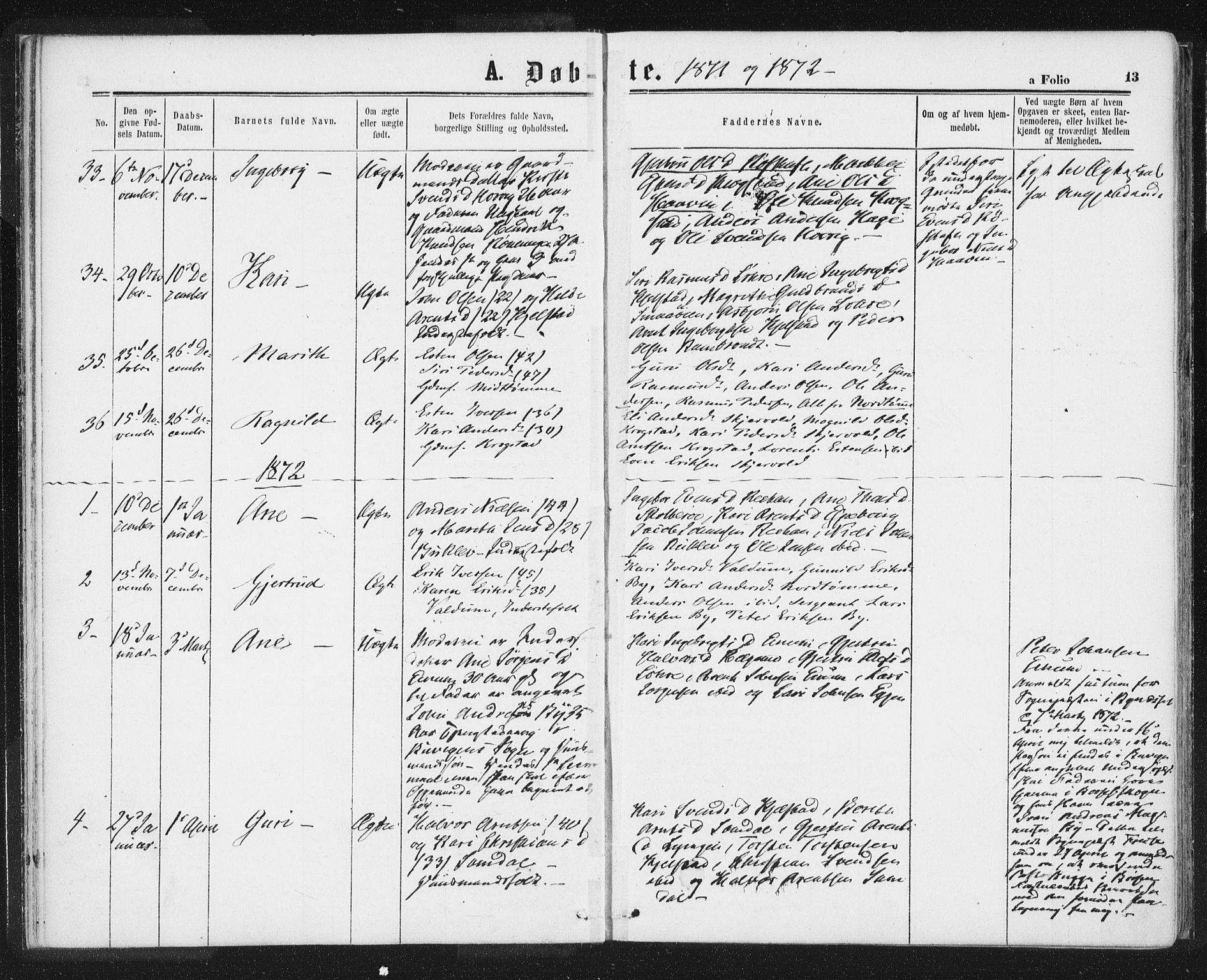 Ministerialprotokoller, klokkerbøker og fødselsregistre - Sør-Trøndelag, SAT/A-1456/692/L1104: Parish register (official) no. 692A04, 1862-1878, p. 13