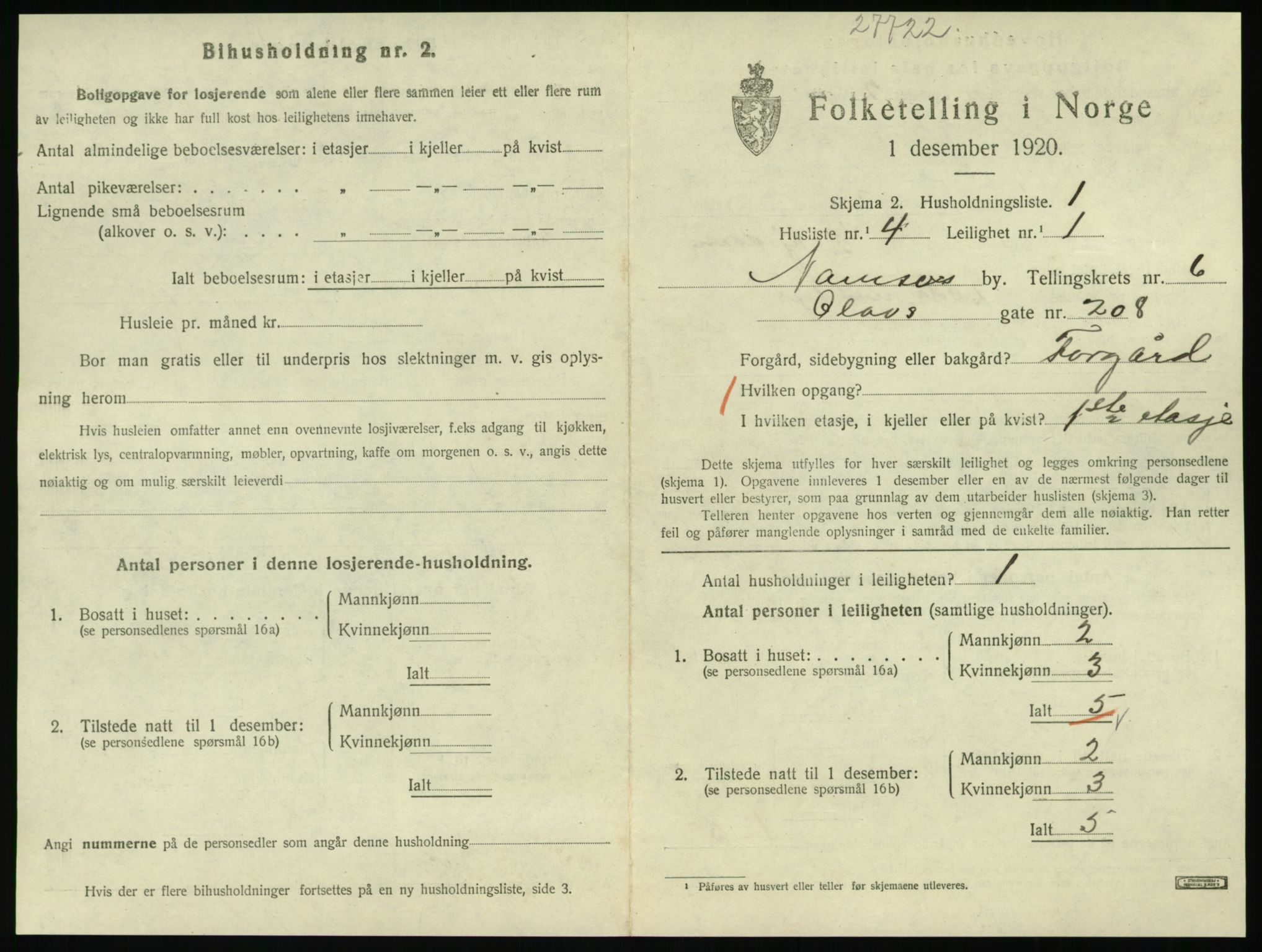 SAT, 1920 census for Namsos, 1920, p. 1777