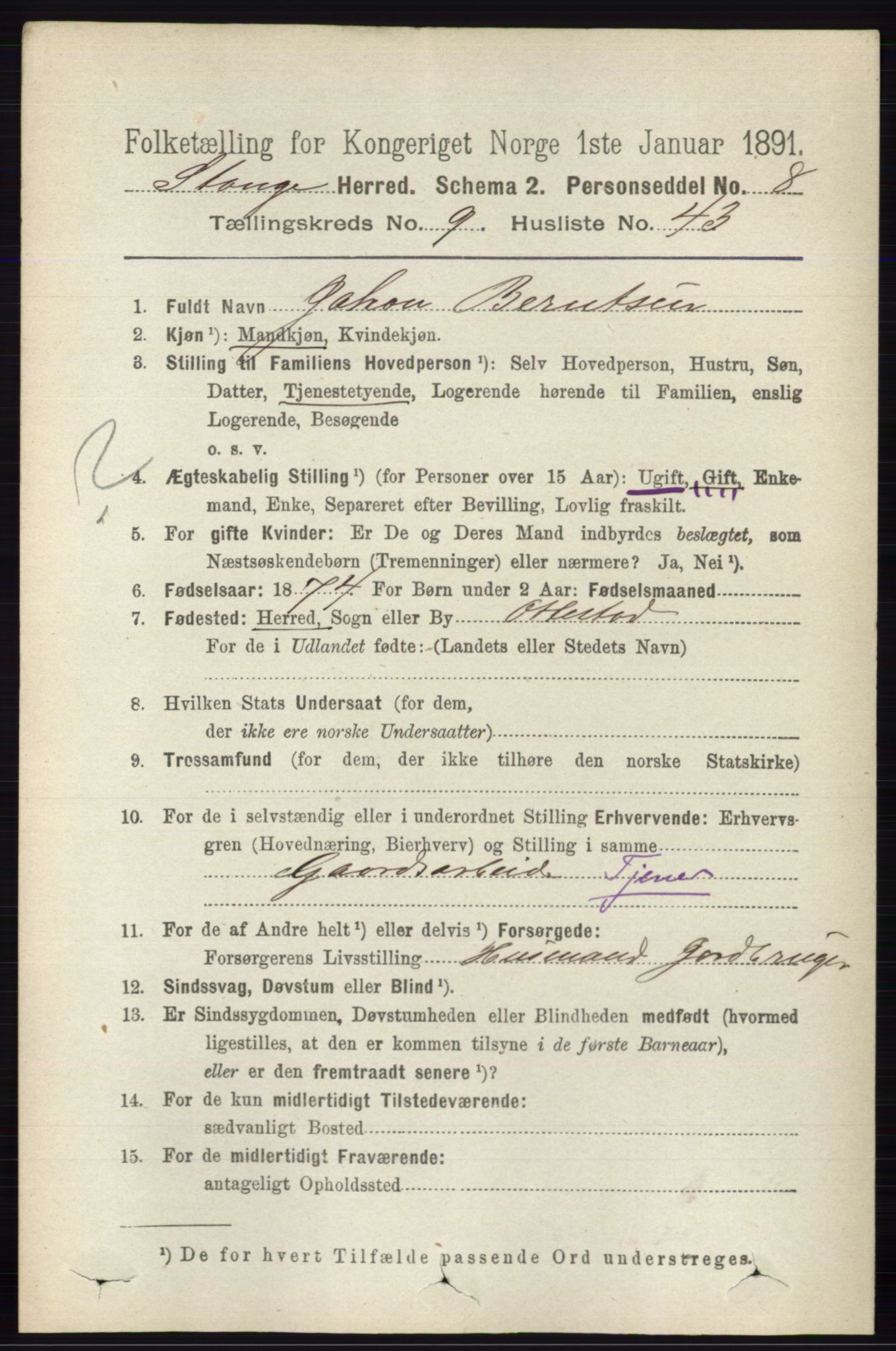 RA, 1891 census for 0417 Stange, 1891, p. 6297