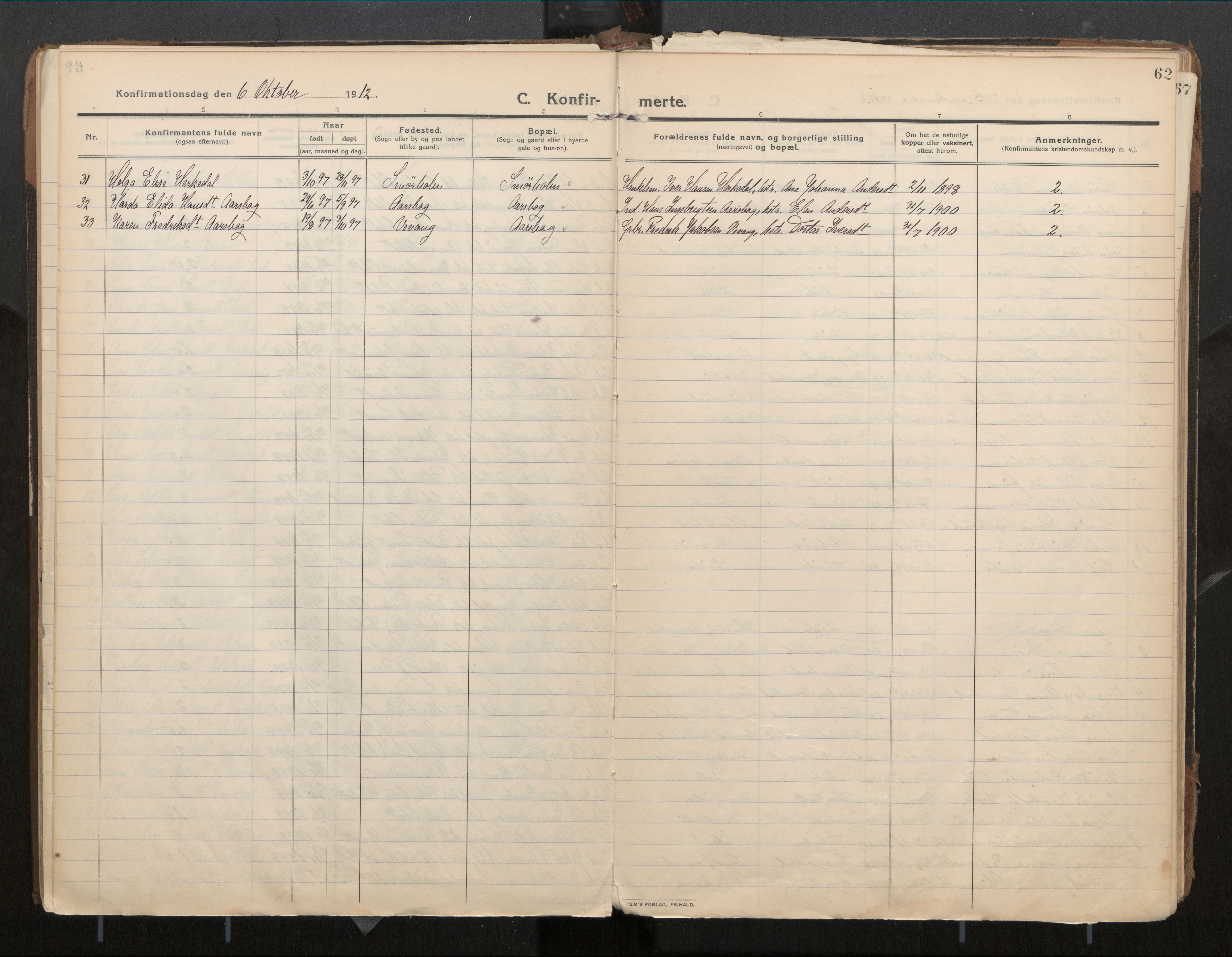 Ministerialprotokoller, klokkerbøker og fødselsregistre - Møre og Romsdal, AV/SAT-A-1454/571/L0836b: Parish register (official) no. 571A03, 1911-1926, p. 62