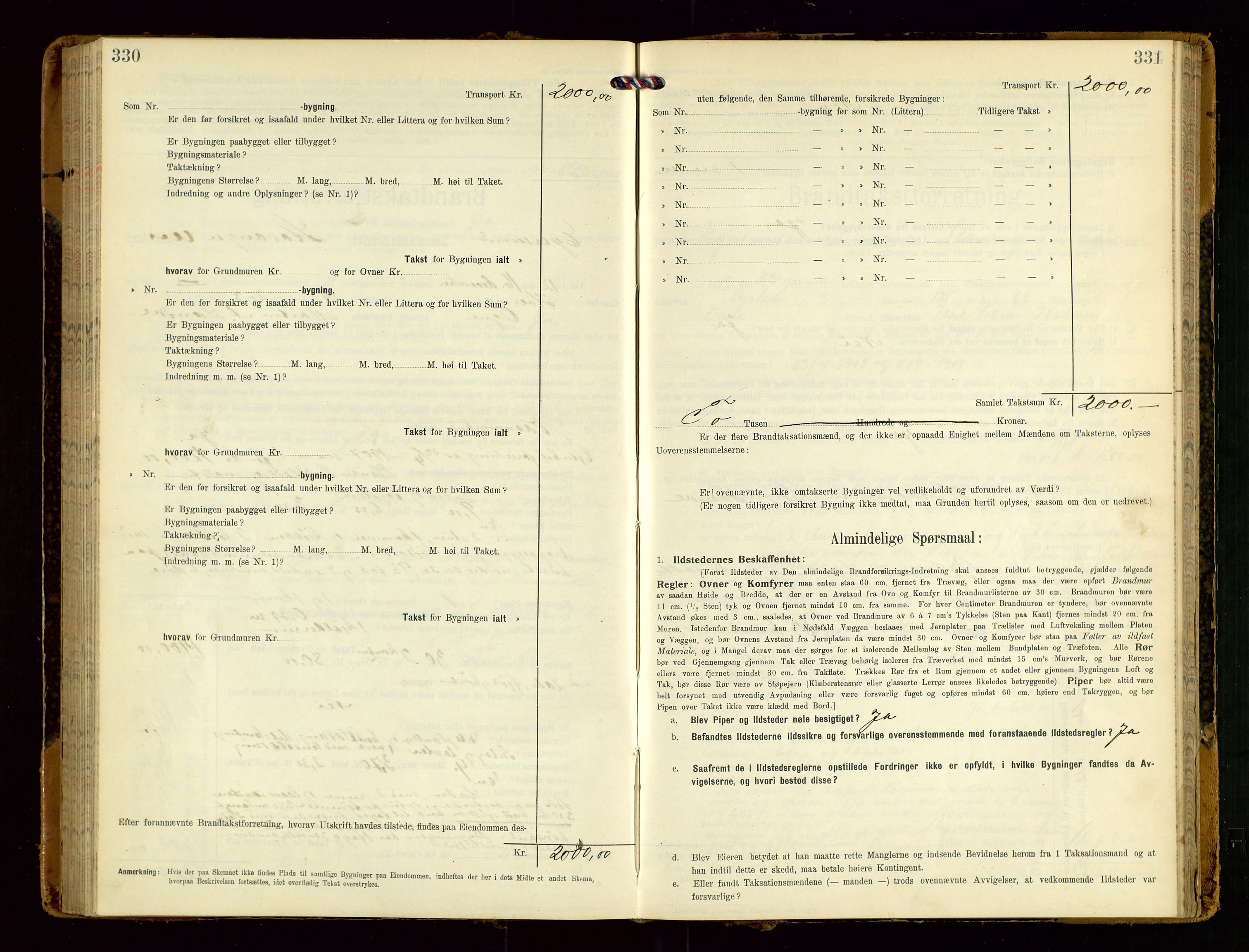 Eigersund lensmannskontor, SAST/A-100171/Gob/L0002: "Brandtakstprotokol", 1910-1916, p. 330-331