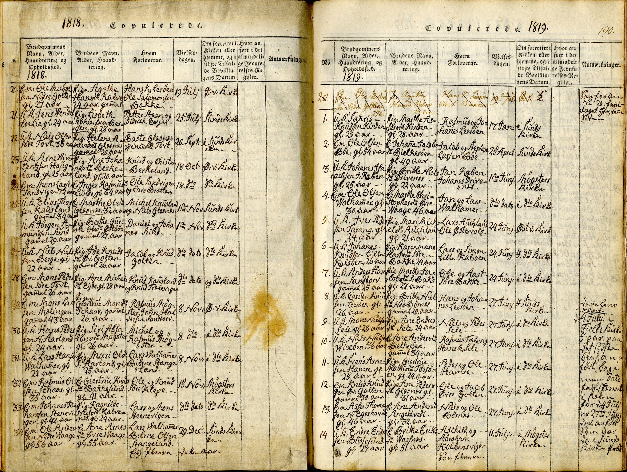 Sund sokneprestembete, SAB/A-99930: Parish register (official) no. A 11, 1814-1825, p. 190