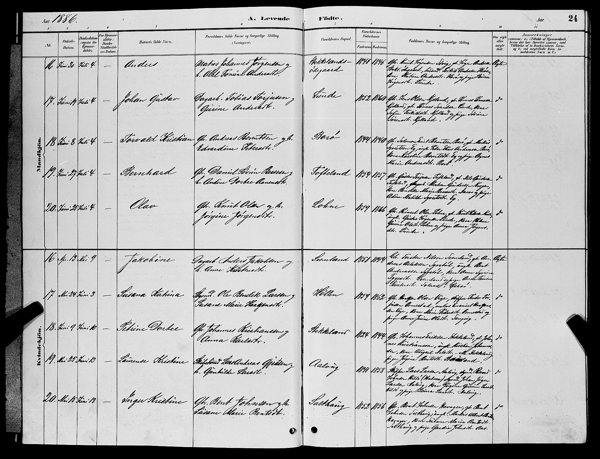 Søgne sokneprestkontor, AV/SAK-1111-0037/F/Fb/Fbb/L0005: Parish register (copy) no. B 5, 1884-1891, p. 24