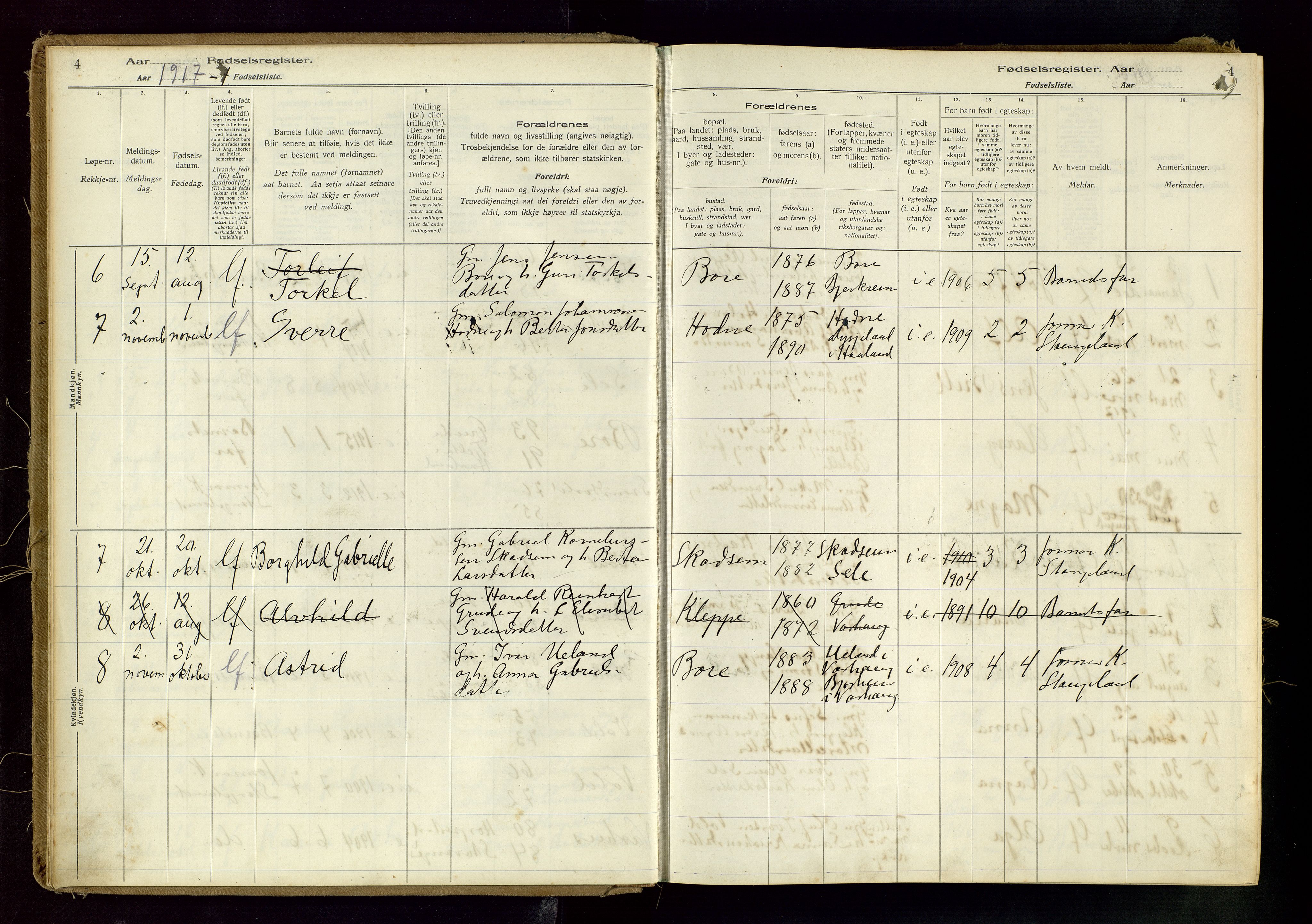 Klepp sokneprestkontor, SAST/A-101803/001/704BAB/L0001: Birth register no. 1, 1916-1976, p. 4