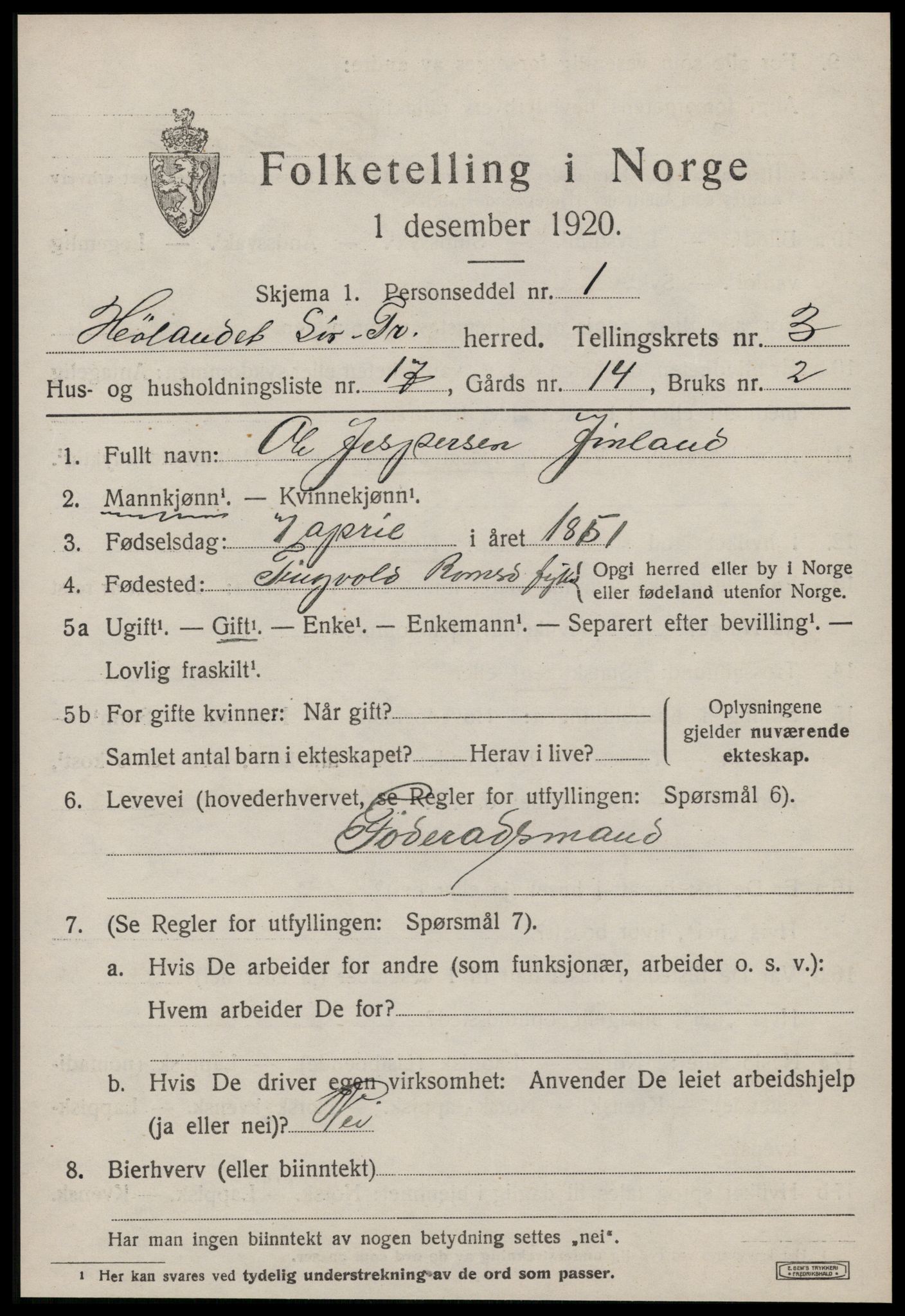 SAT, 1920 census for Hølonda, 1920, p. 1349