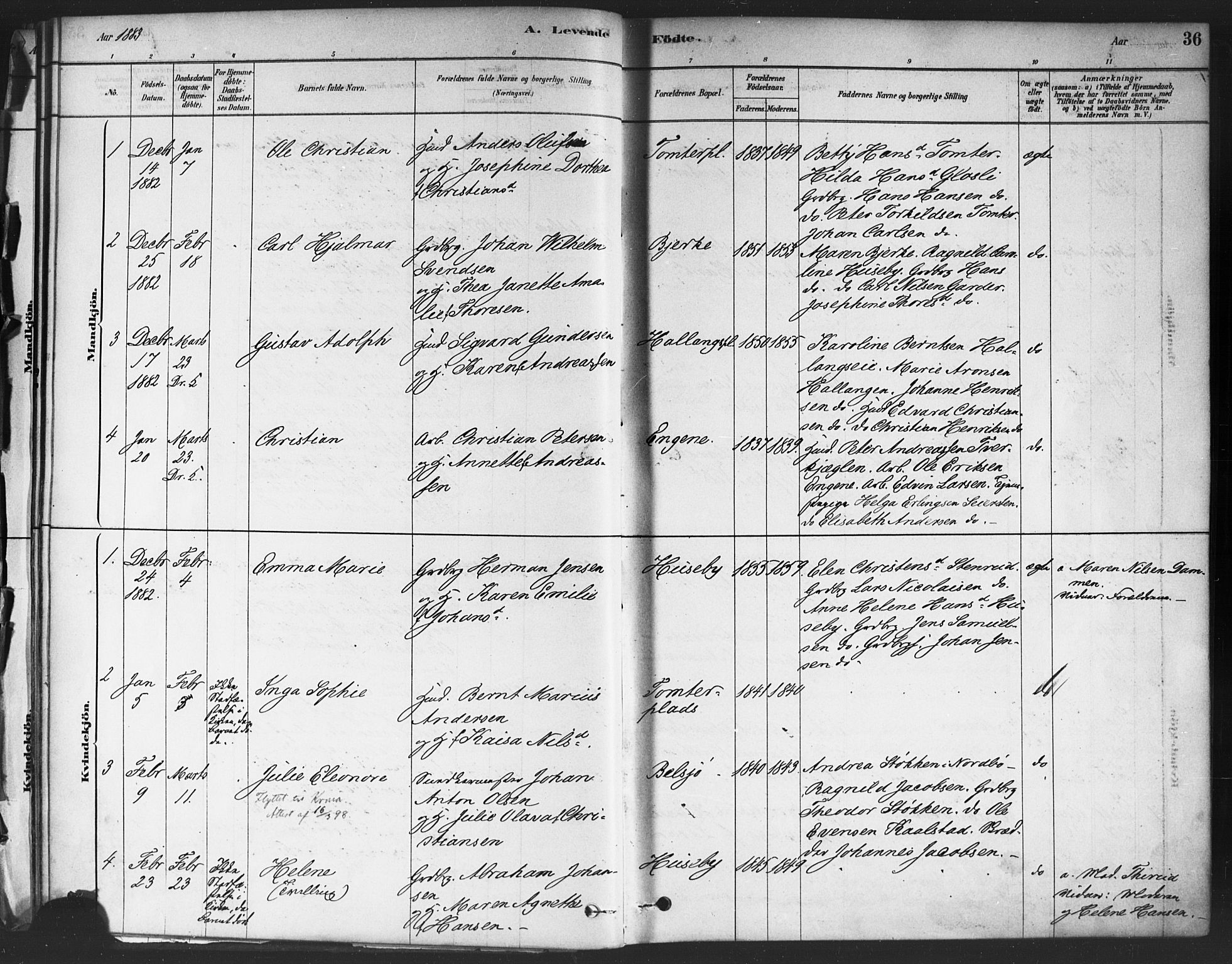 Drøbak prestekontor Kirkebøker, AV/SAO-A-10142a/F/Fc/L0002: Parish register (official) no. III 2, 1878-1891, p. 36