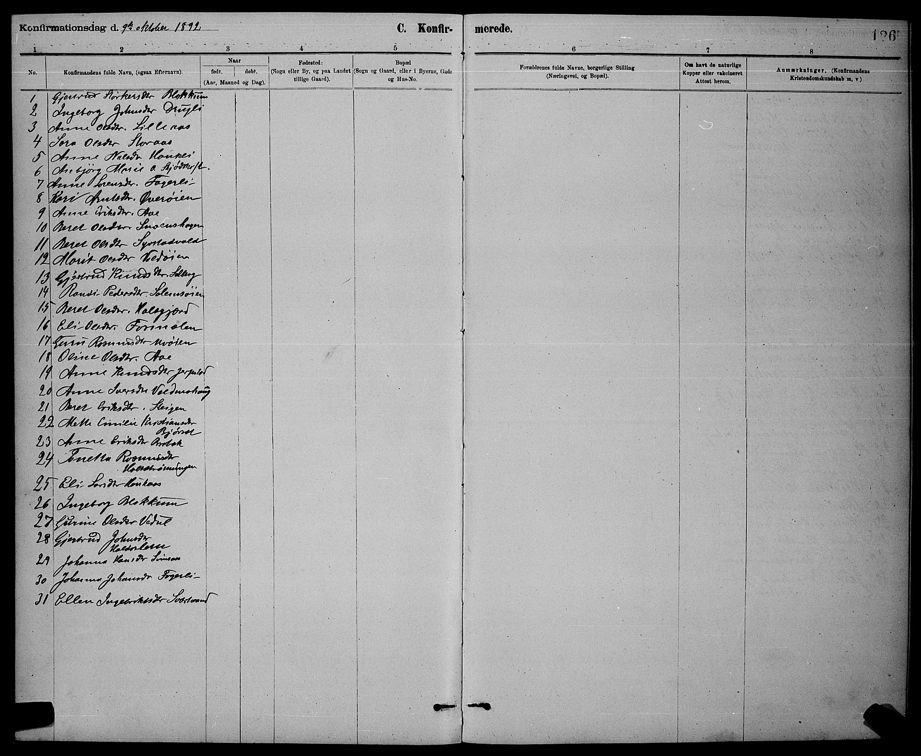 Ministerialprotokoller, klokkerbøker og fødselsregistre - Sør-Trøndelag, AV/SAT-A-1456/672/L0863: Parish register (copy) no. 672C02, 1888-1901, p. 126