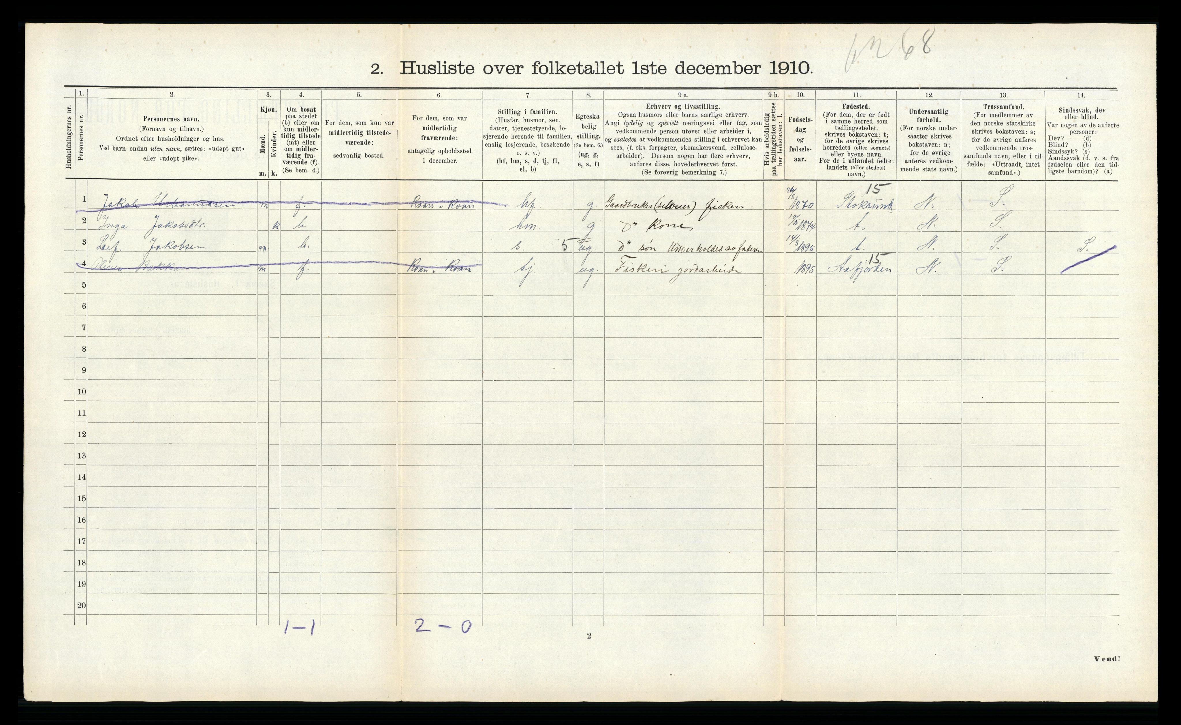 RA, 1910 census for Roan, 1910, p. 457