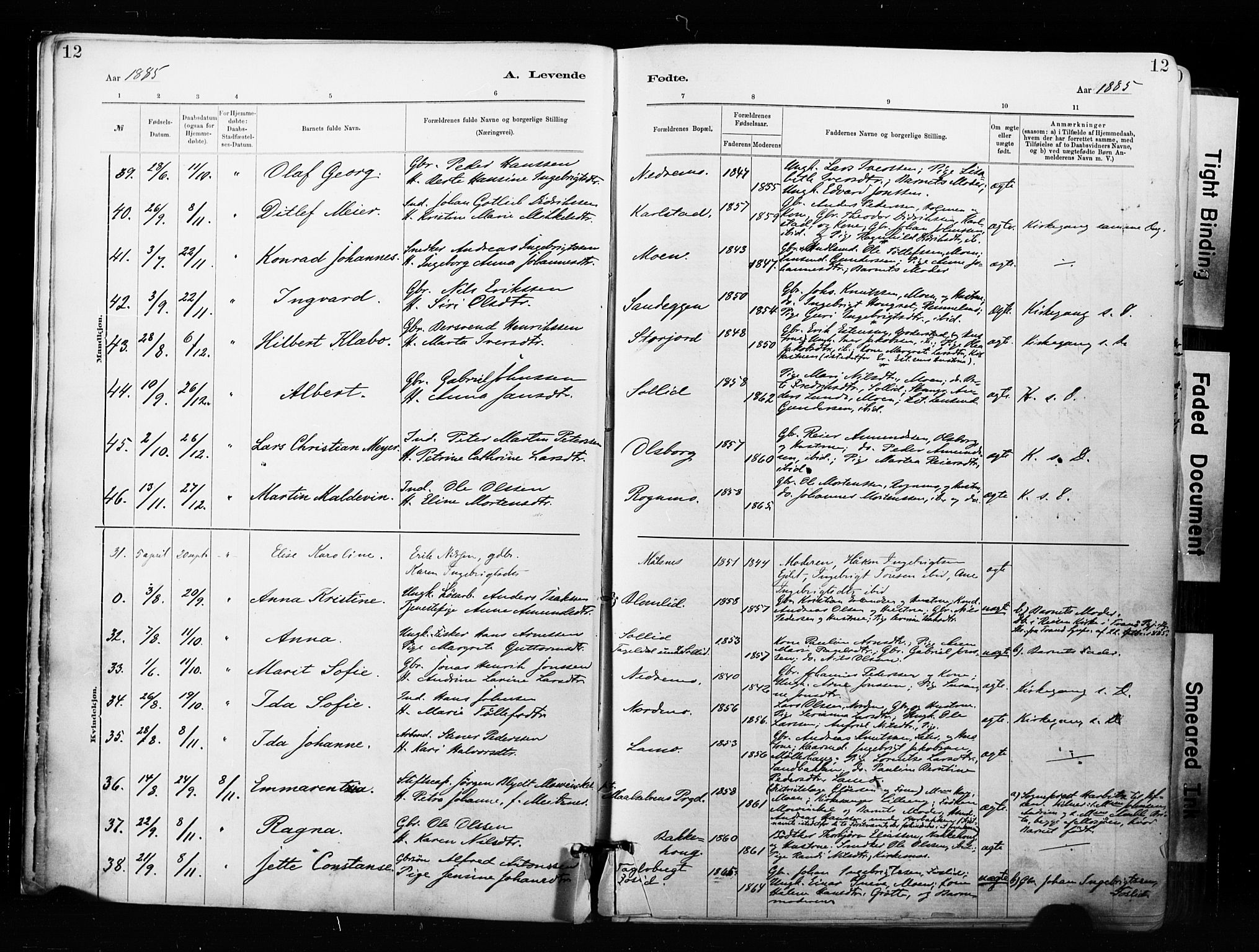 Målselv sokneprestembete, AV/SATØ-S-1311/G/Ga/Gaa/L0007kirke: Parish register (official) no. 7, 1884-1903, p. 12